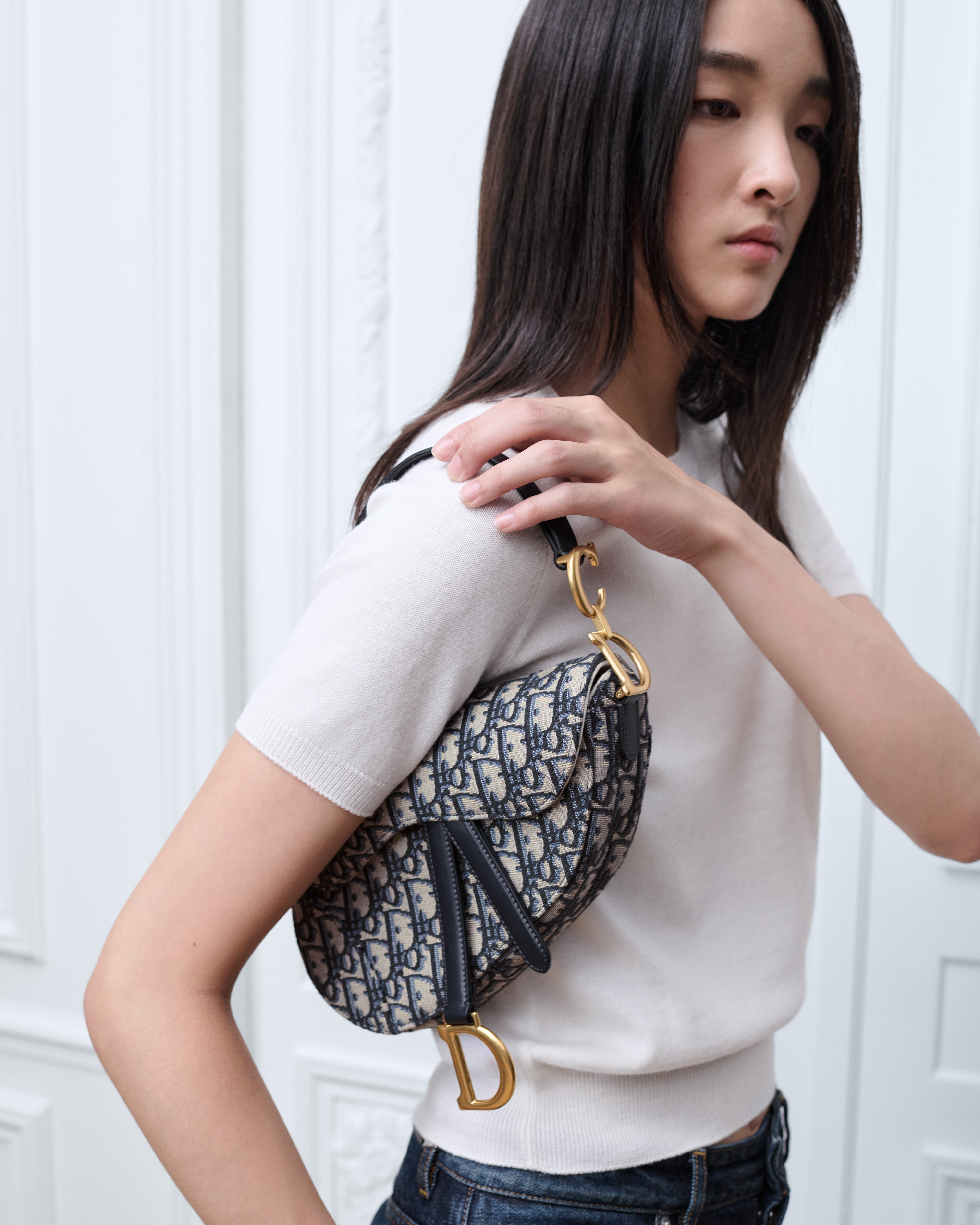 Kleine Saddle Bag mit Trageriemen Dior Oblique Jacquard in Blau E05