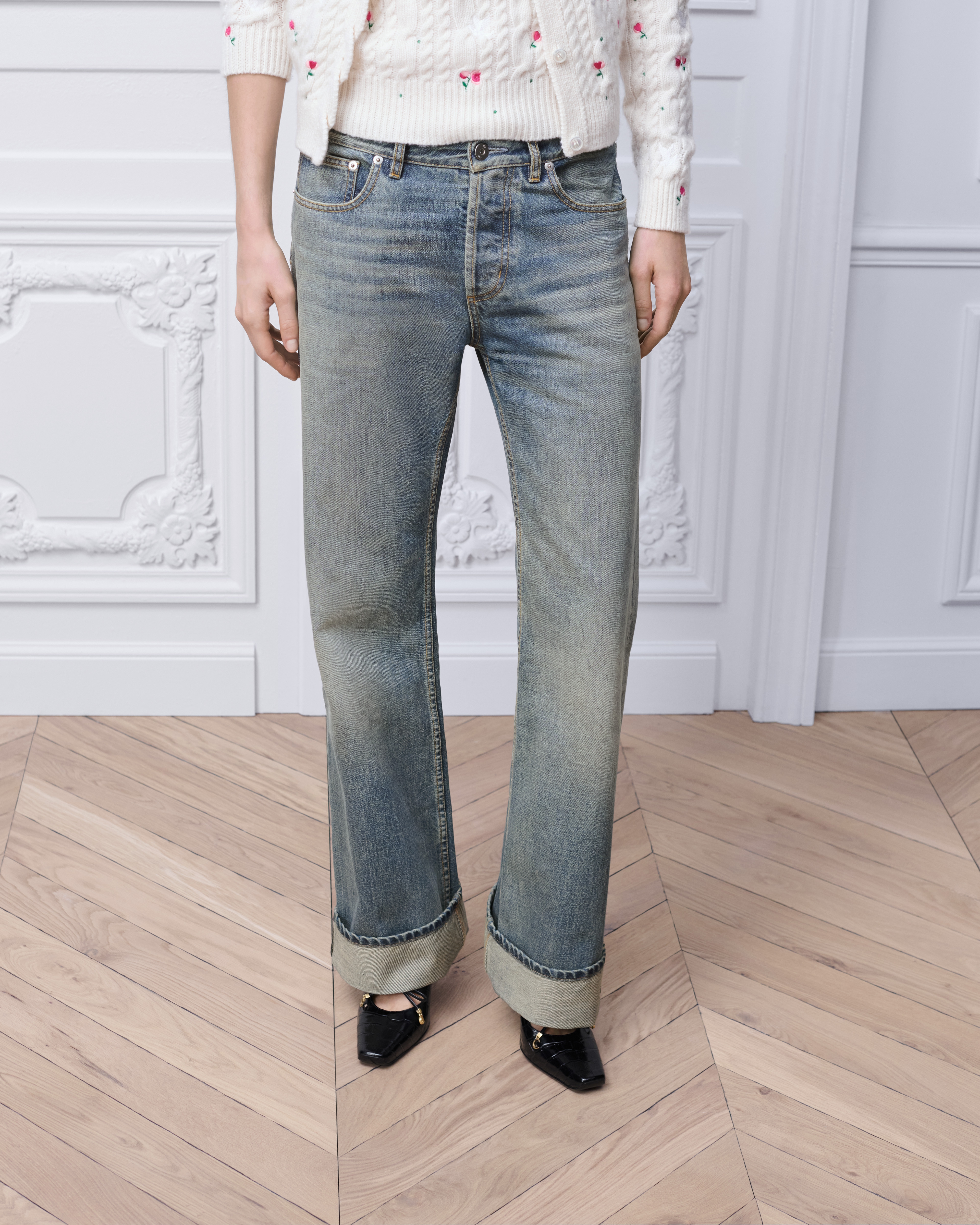 Flared Jeans Blue Stonewashed Cotton Denim E14