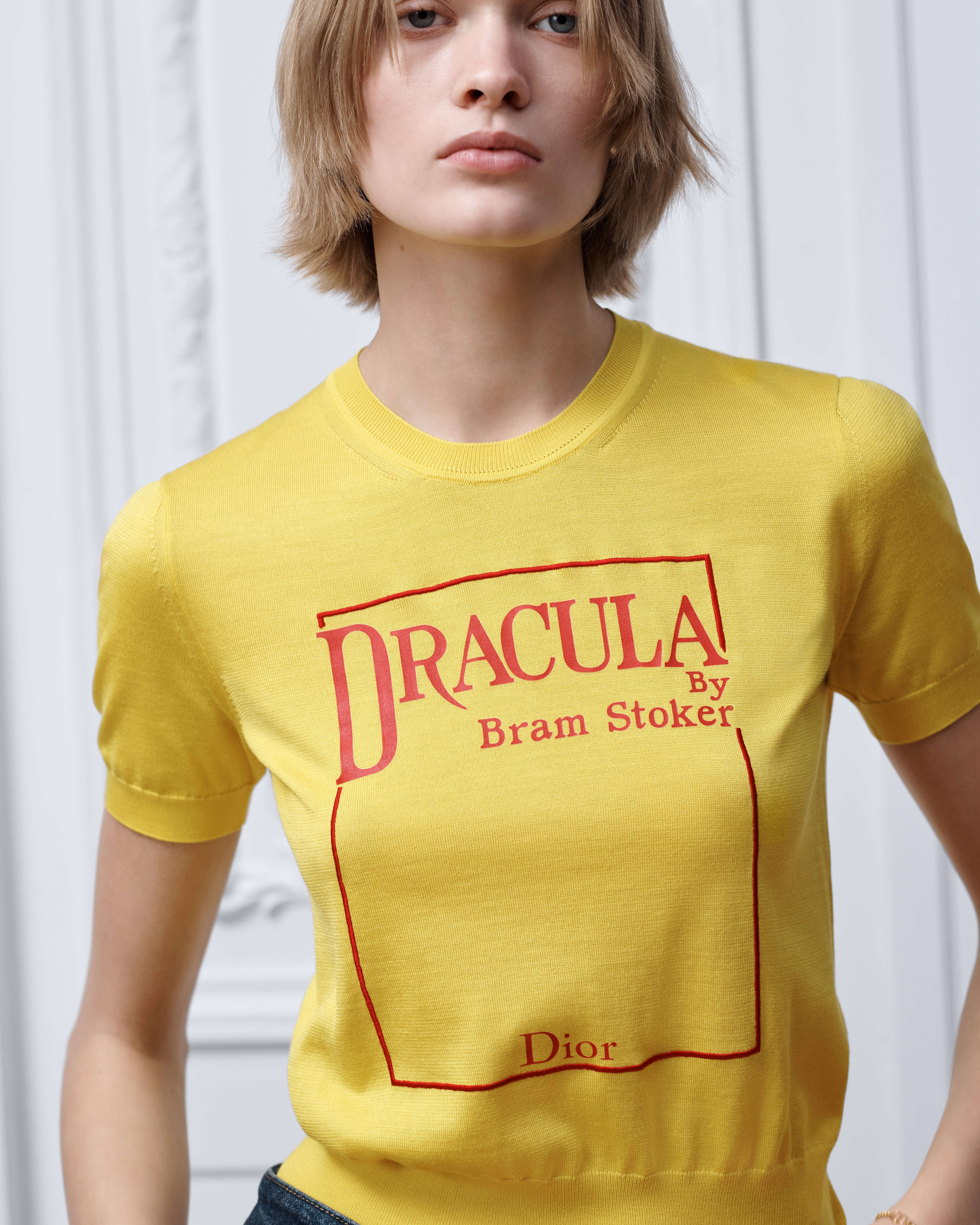 Book Cover Short-Sleeved Sweater Yellow and Red Silk Knit E04