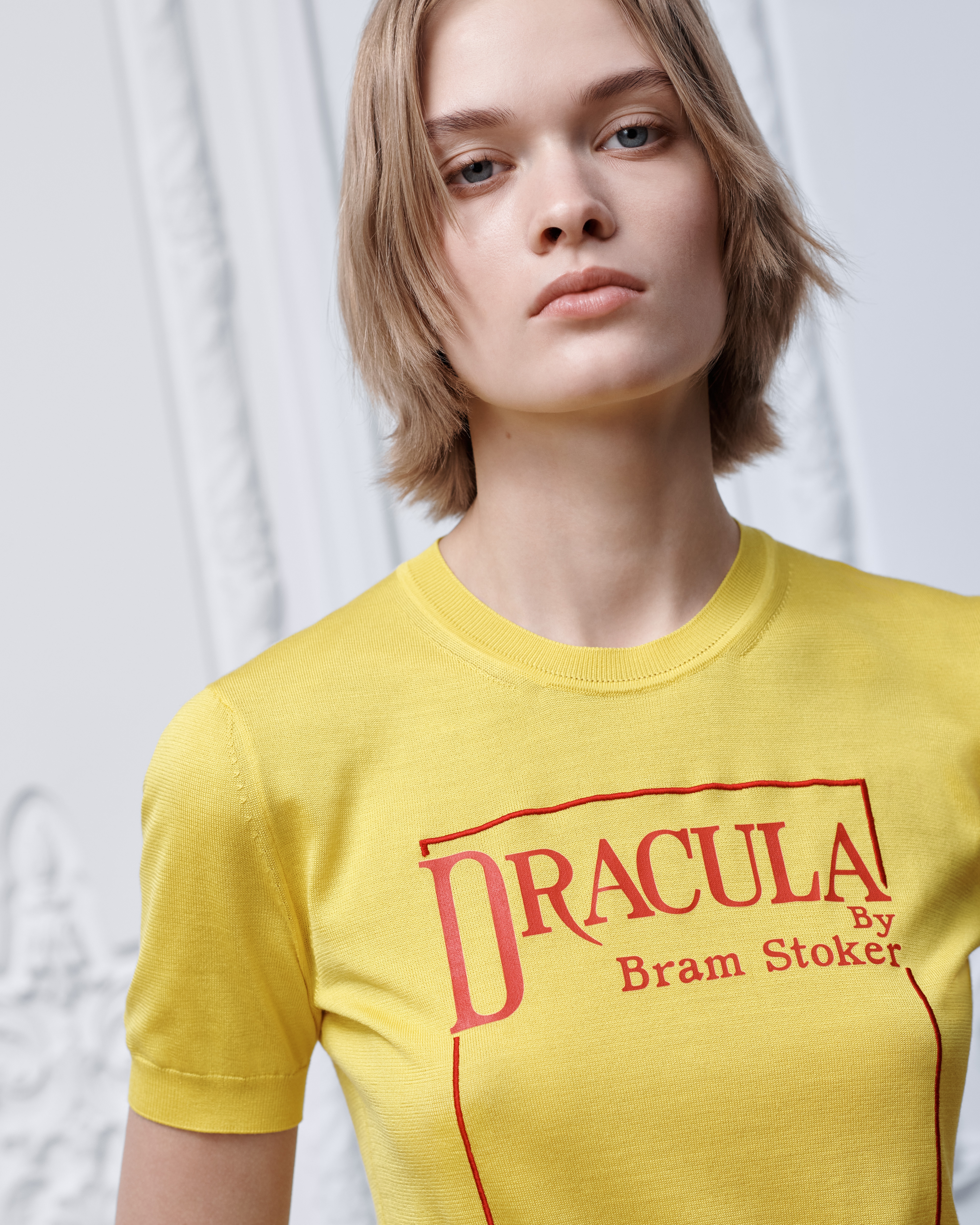 Book Cover Short-Sleeved Sweater Yellow and Red Silk Knit E05