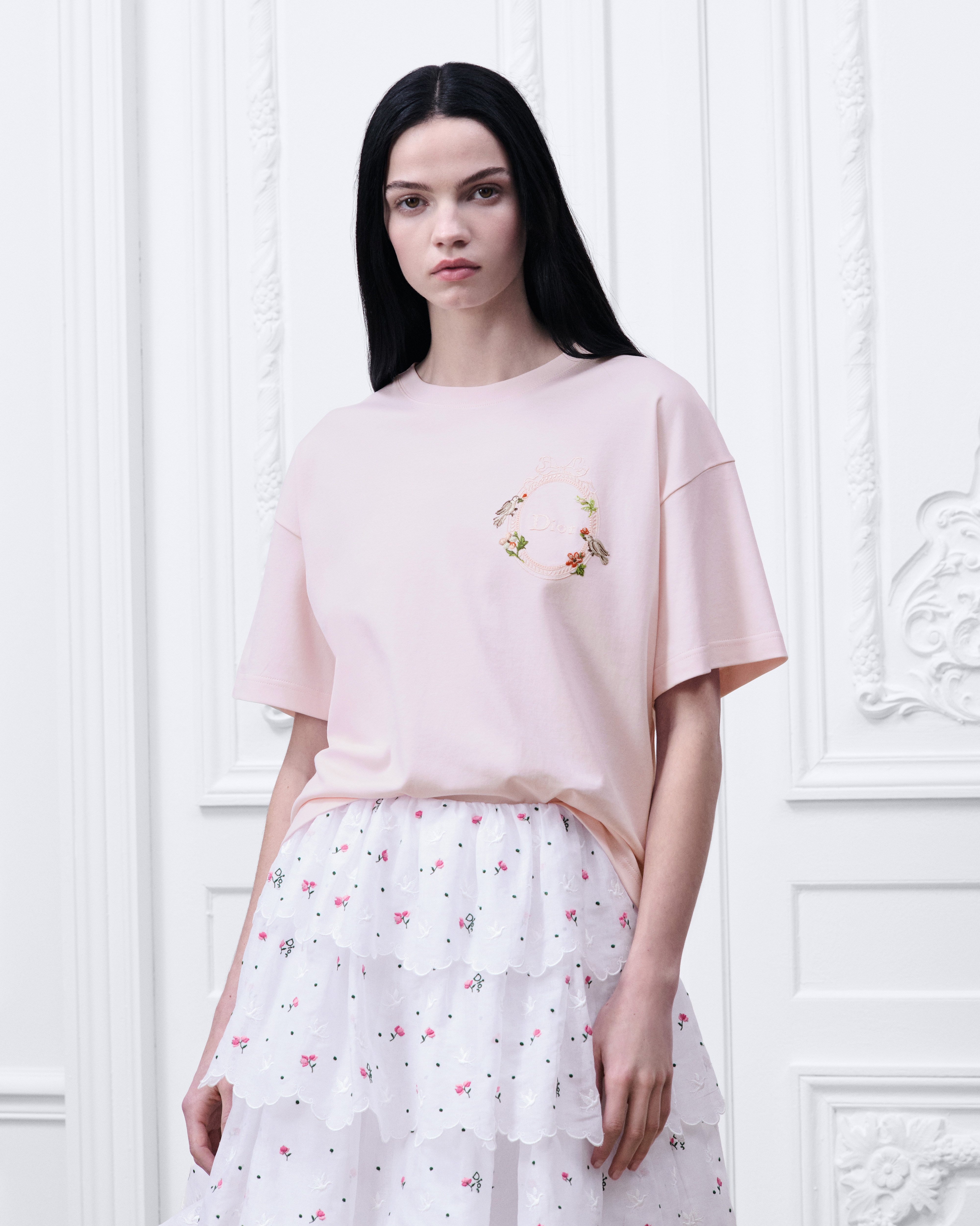 look_image_alt_prefix Oversized, korter T-shirt uit de Dioramour-lijn Roze katoenjersey E04