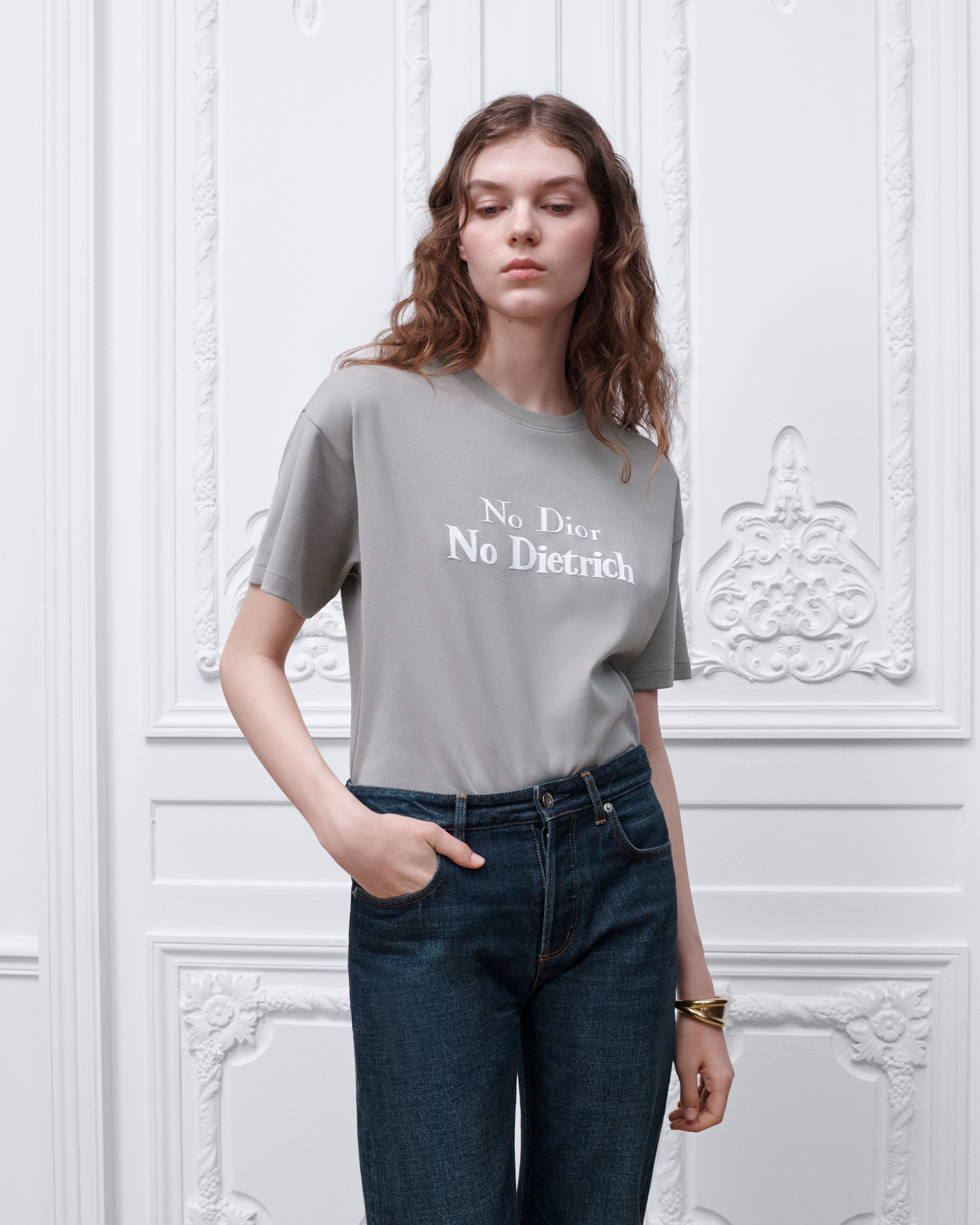 T-shirt with Lettering Gray Cotton Jersey E04