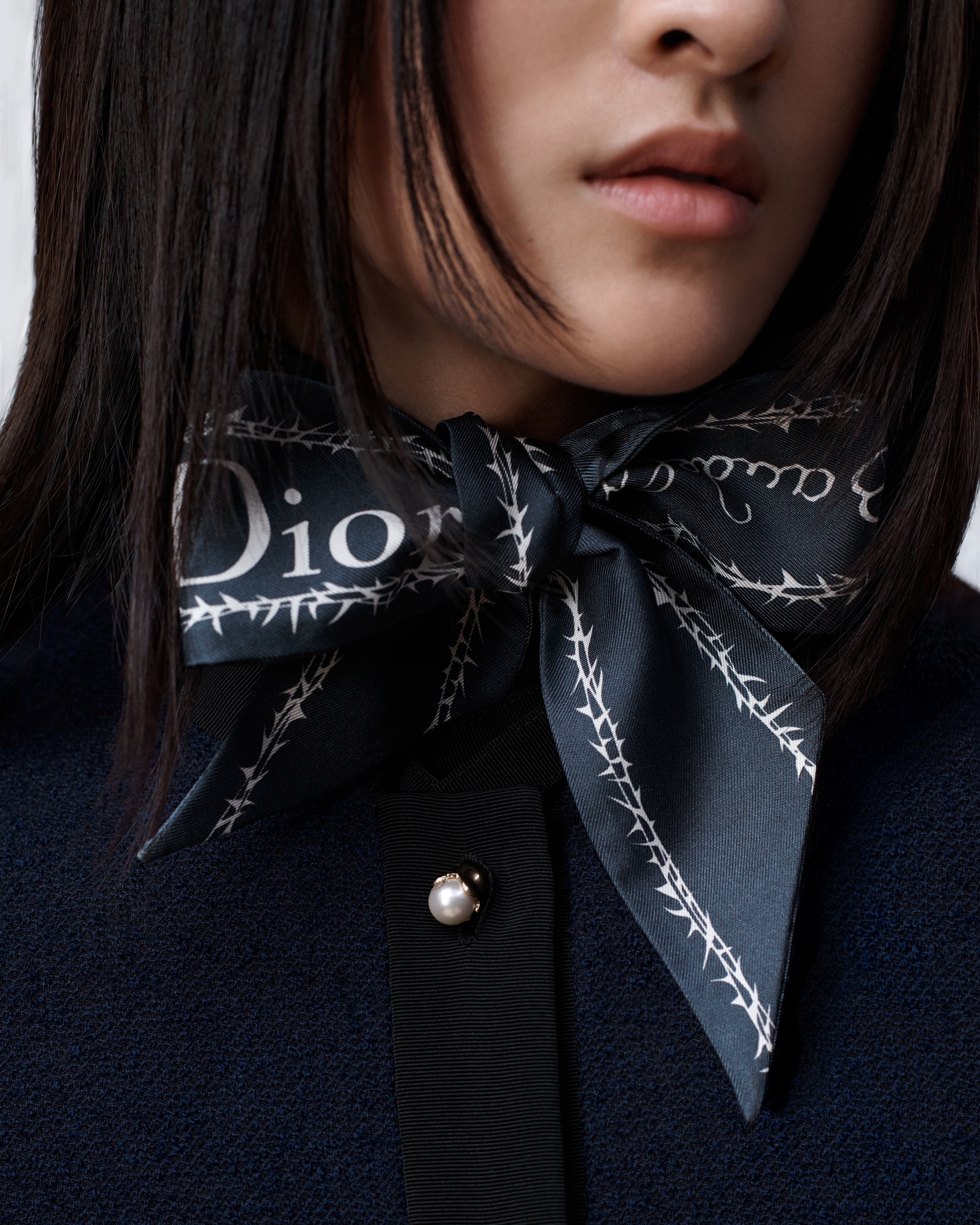 Look Book Cover Mitzah Scarf Blue and White Silk Twill E12