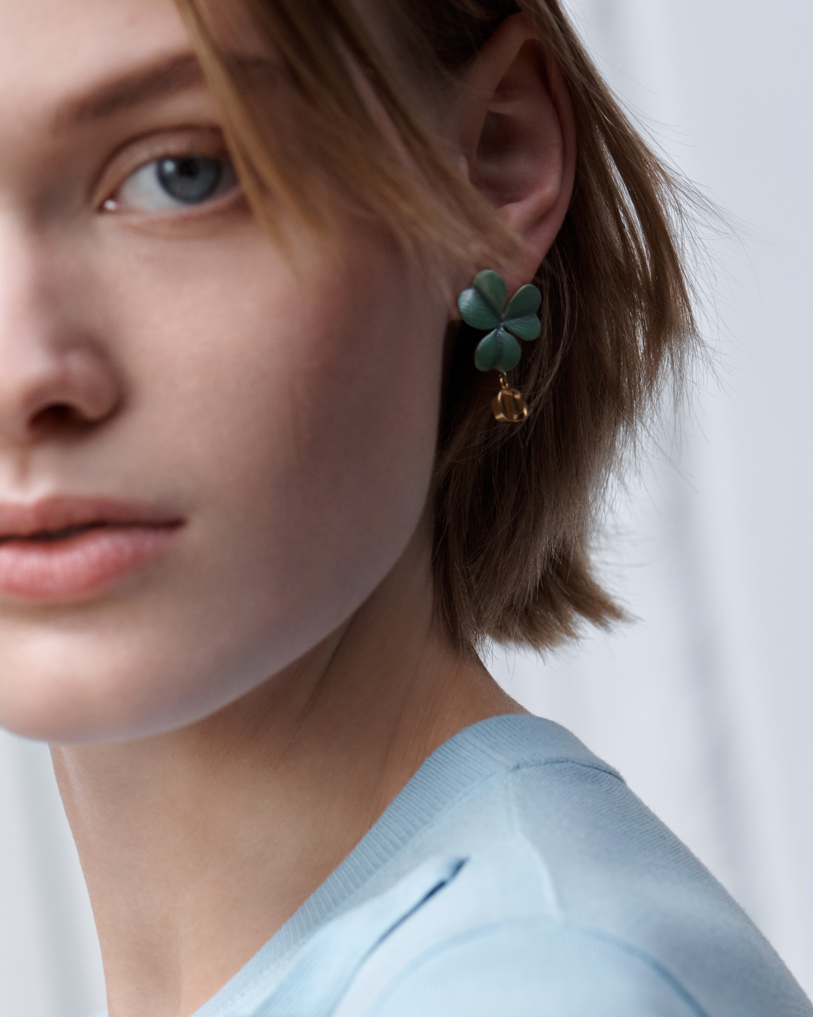 Dior Clover Earrings Gold-Finish Metal and Green Lacquer E07