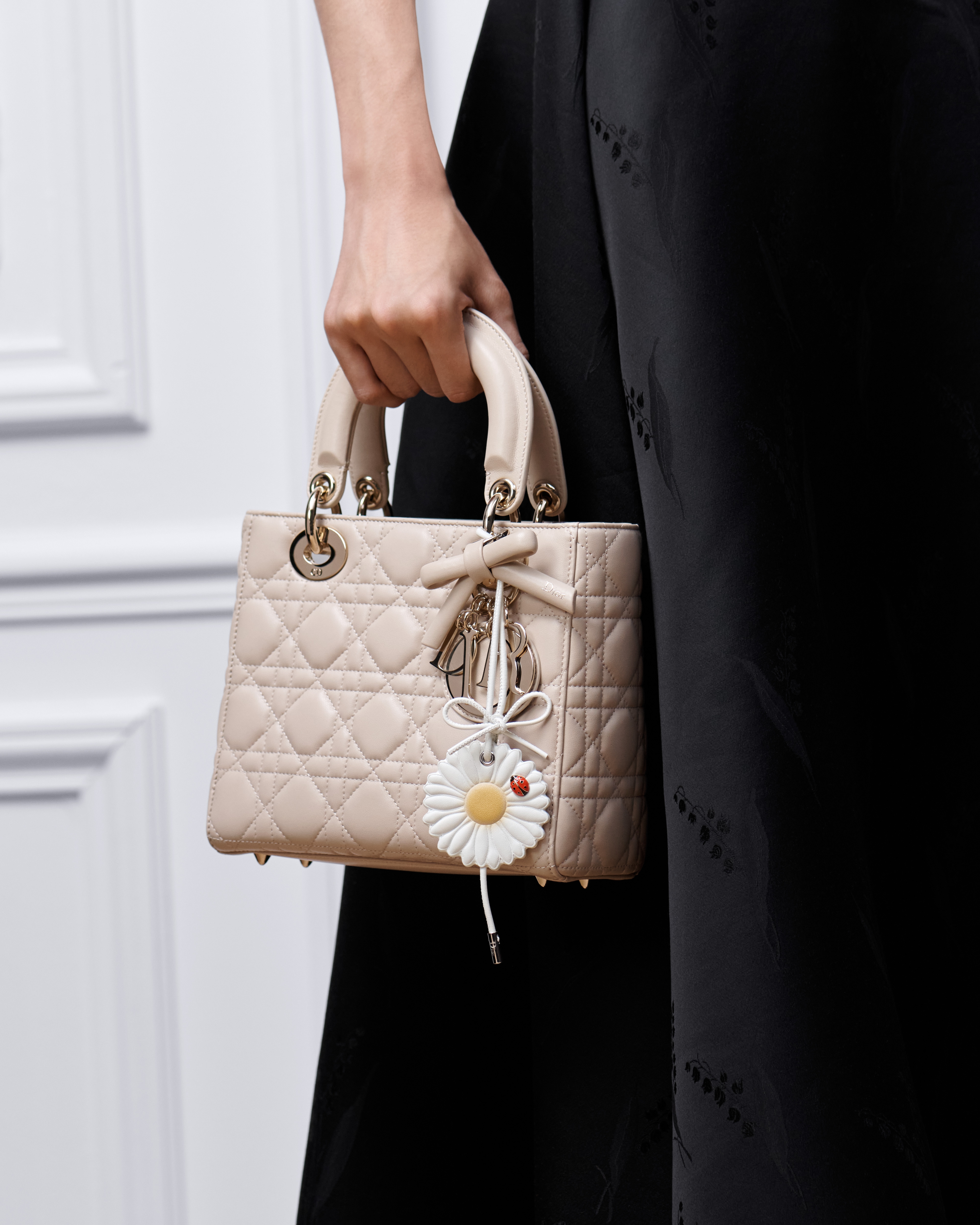 Dior Daisy Bag Charm Yellow and White Calfskin, Silver-Finish Metal and Red and Black Lacquer E10