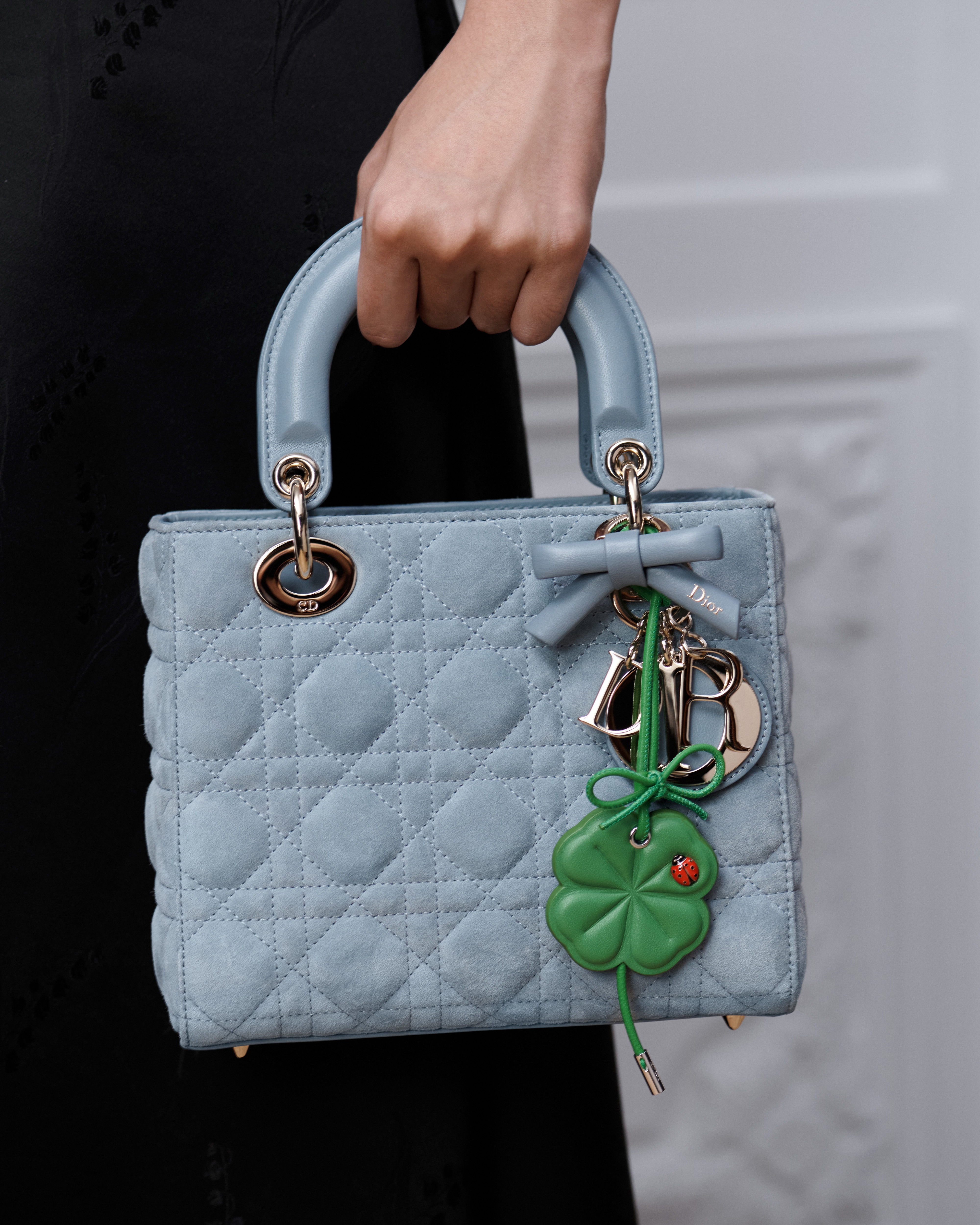 Dior Clover Bag Charm Clover Lucky Green Calfskin, Silver-Finish Metal and Red and Black Lacquer E10