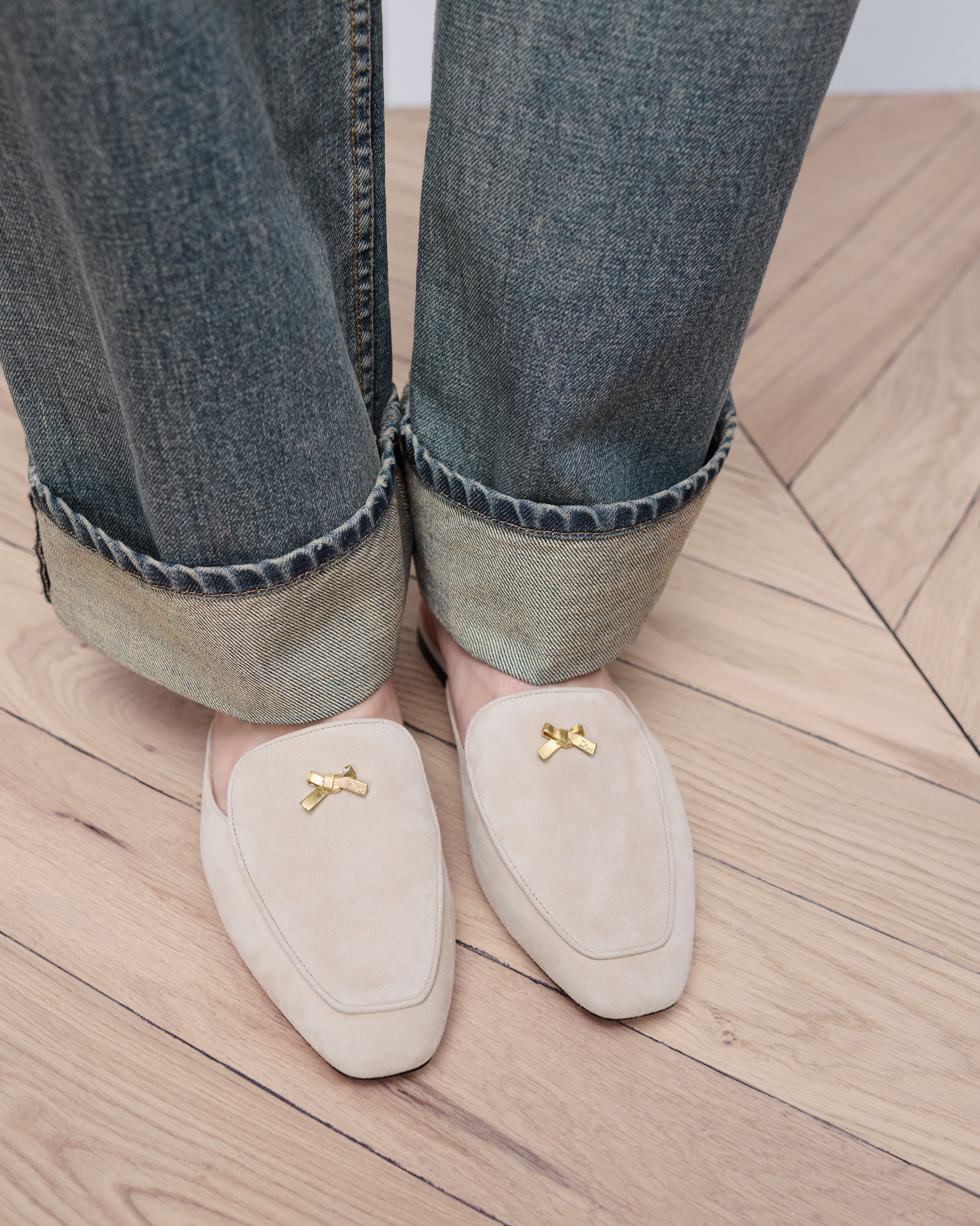 Look Dior Or Baby Bow Mule Rope Beige Suede Goatskin E14