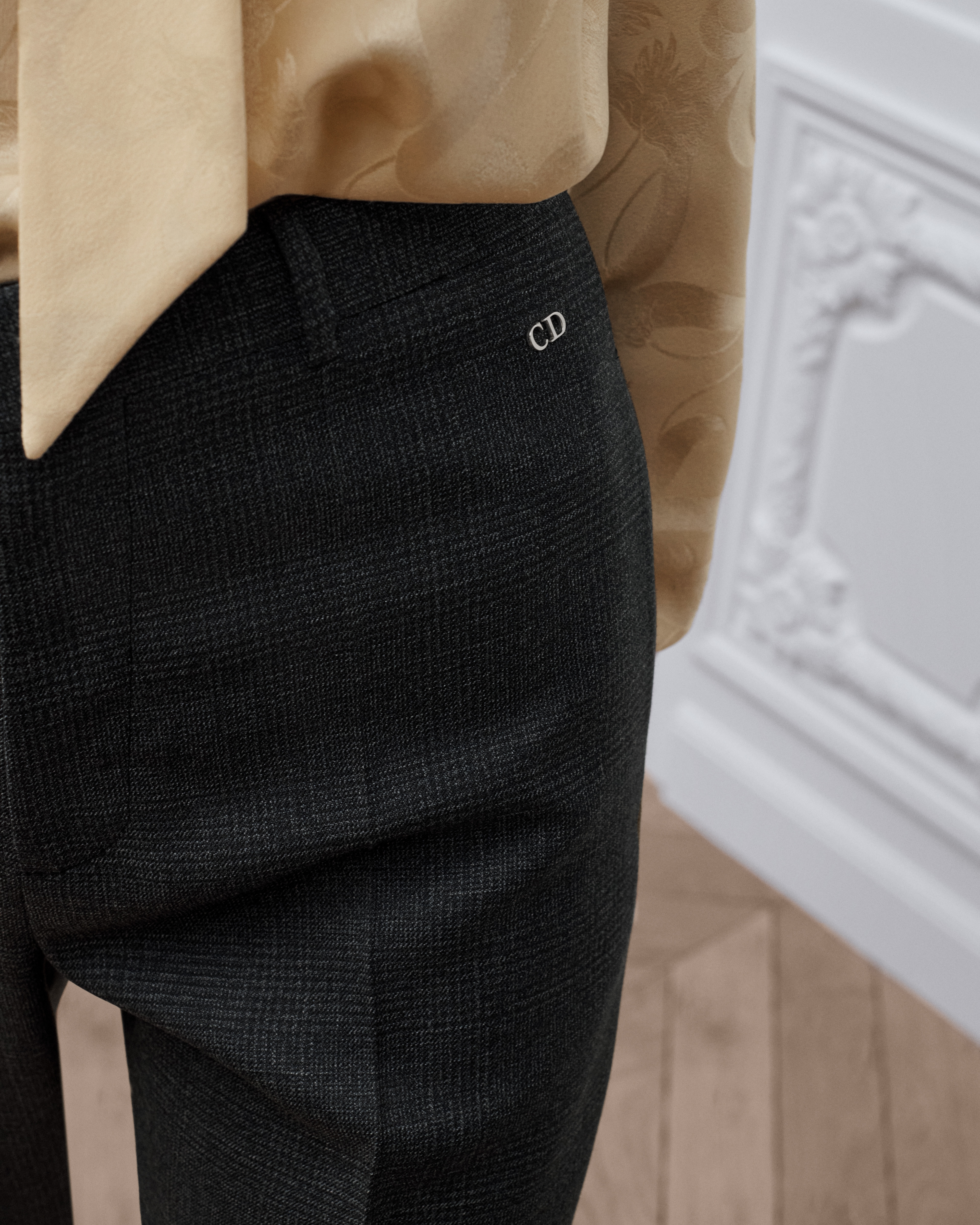 Figurbetonte Hose Prince of Wales Schurwolle in Grau E13