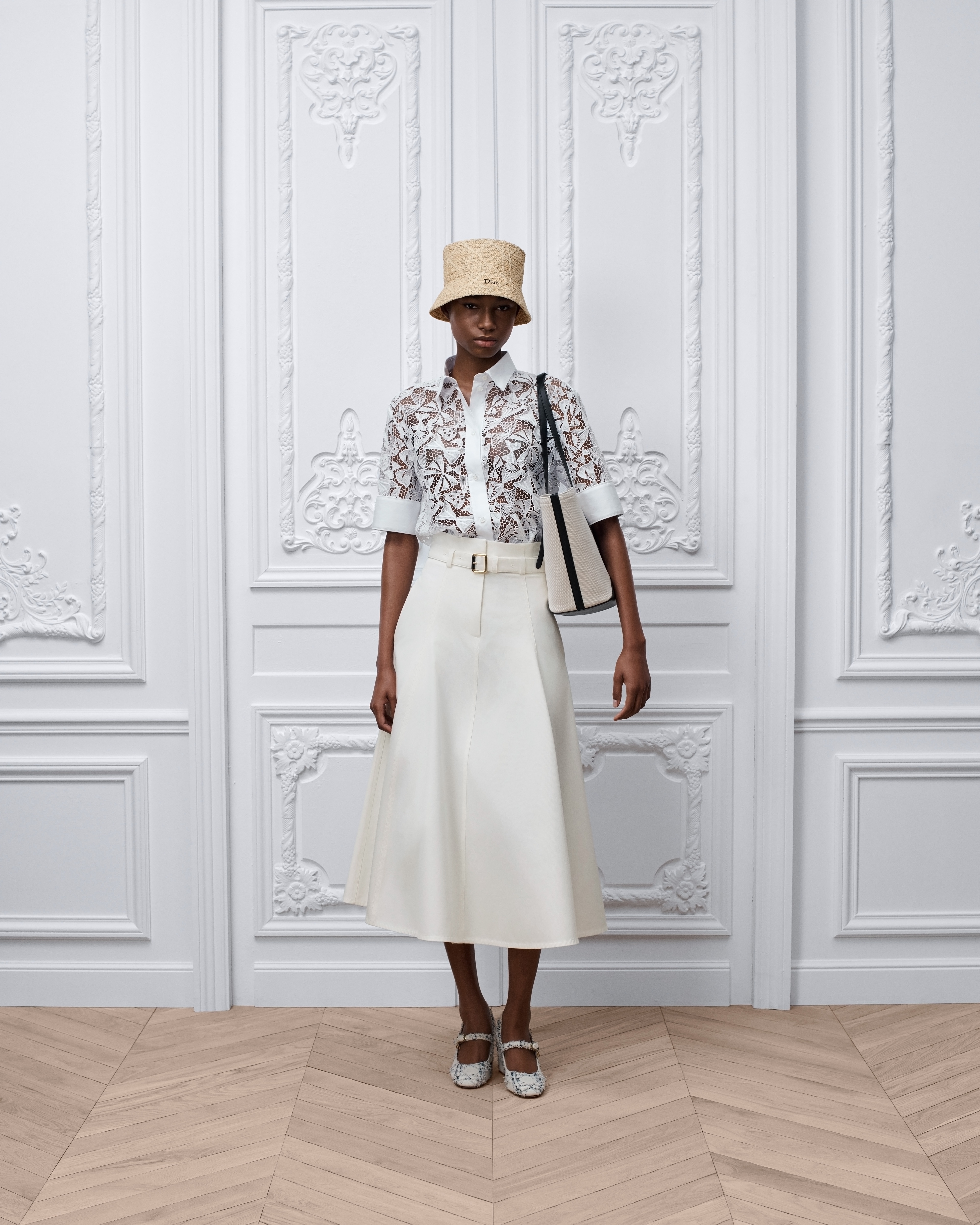 Dioriviera Short-Sleeved Blouse White Dior Bows Cotton-Blend Lace