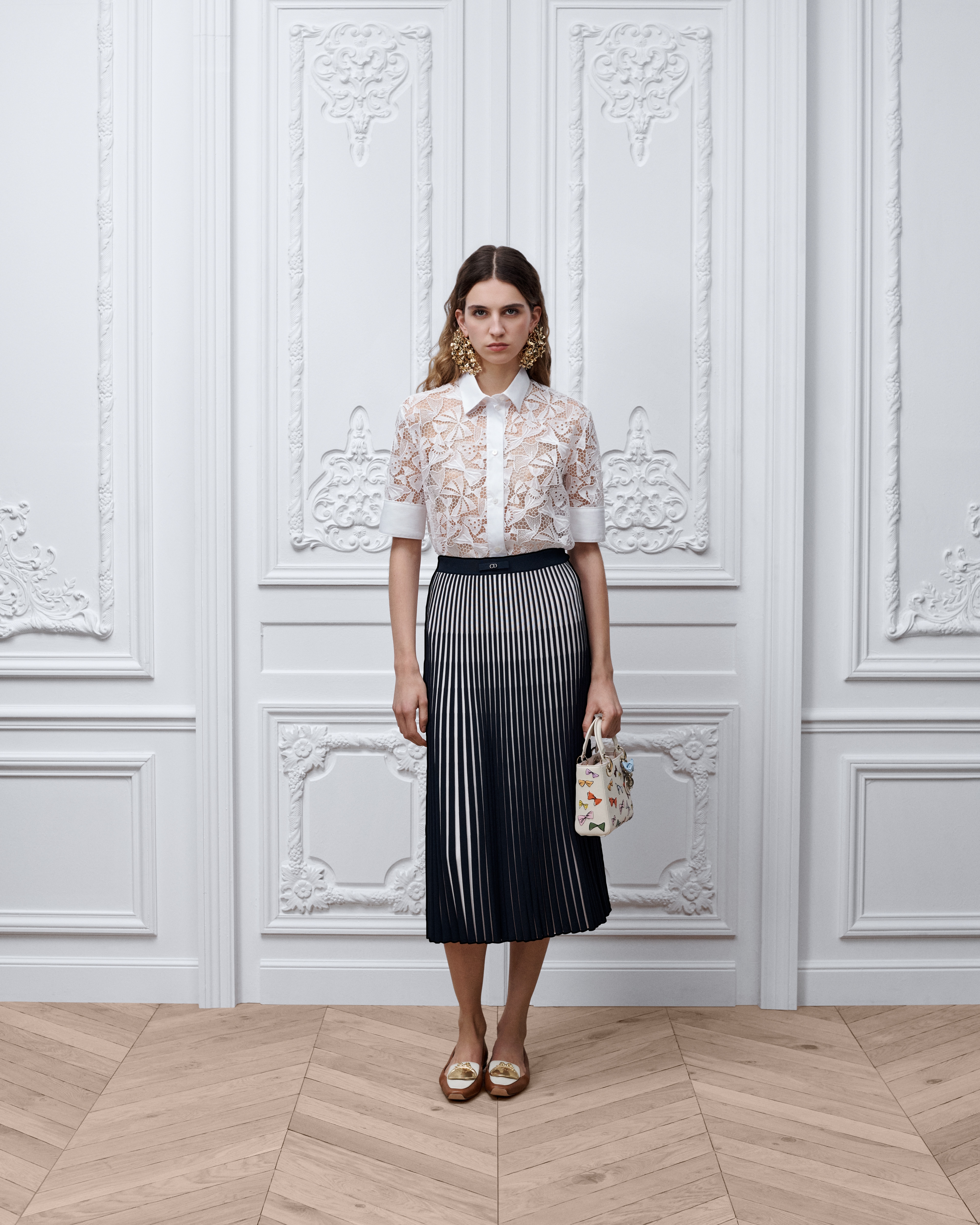 DIOR | Dioriviera プリーツ ミディスカート D-Stripes テクニカル ニット