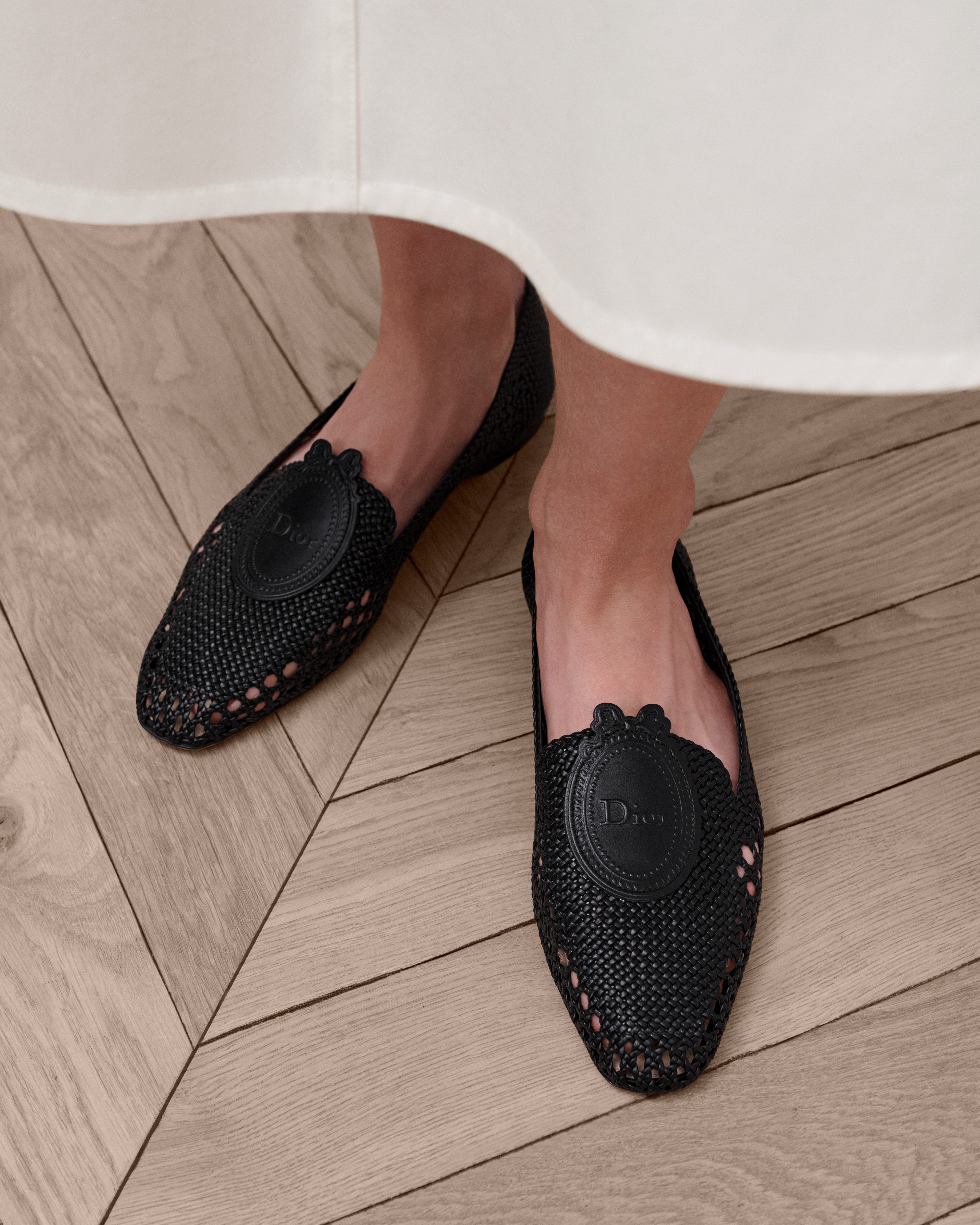 Dior Médaillon Loafer Lammleder in gewebter Optik in Schwarz E15