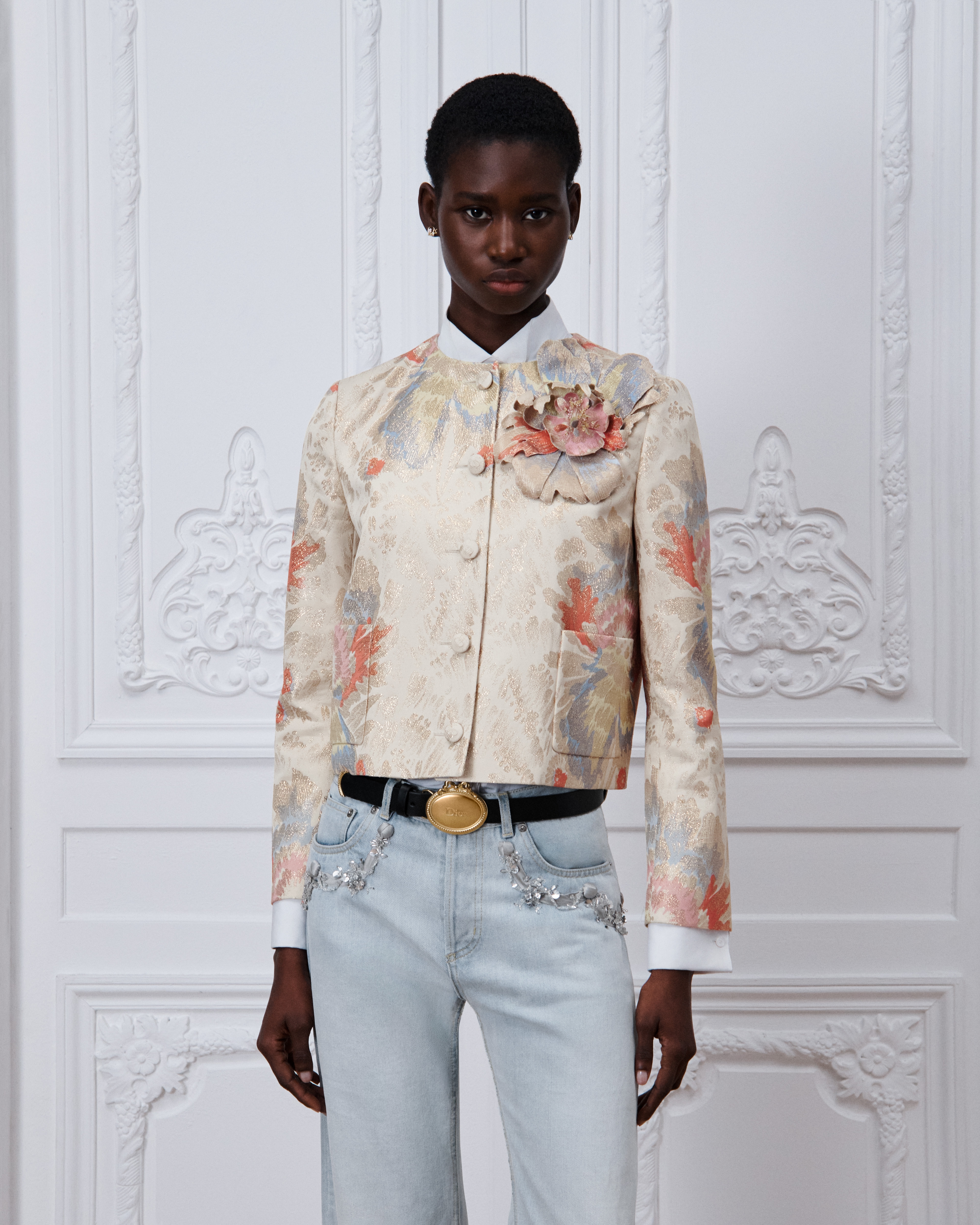 Veste Jacquard de laine vierge et soie mélangés à motif Dior Byzance Garden multicolore E04