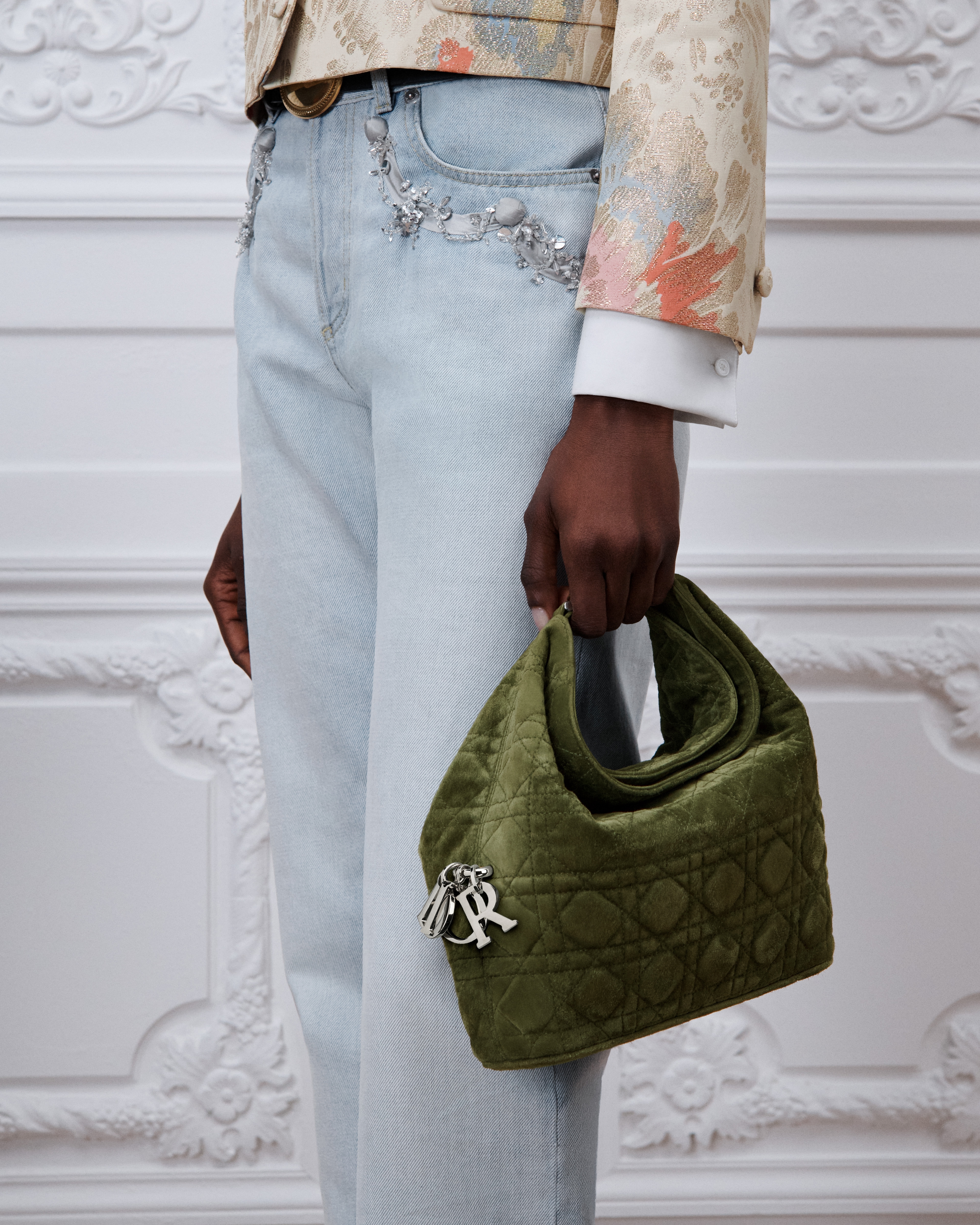 Small Dior Toujours Hobo Bag Khaki Cannage Suede Goatskin E11