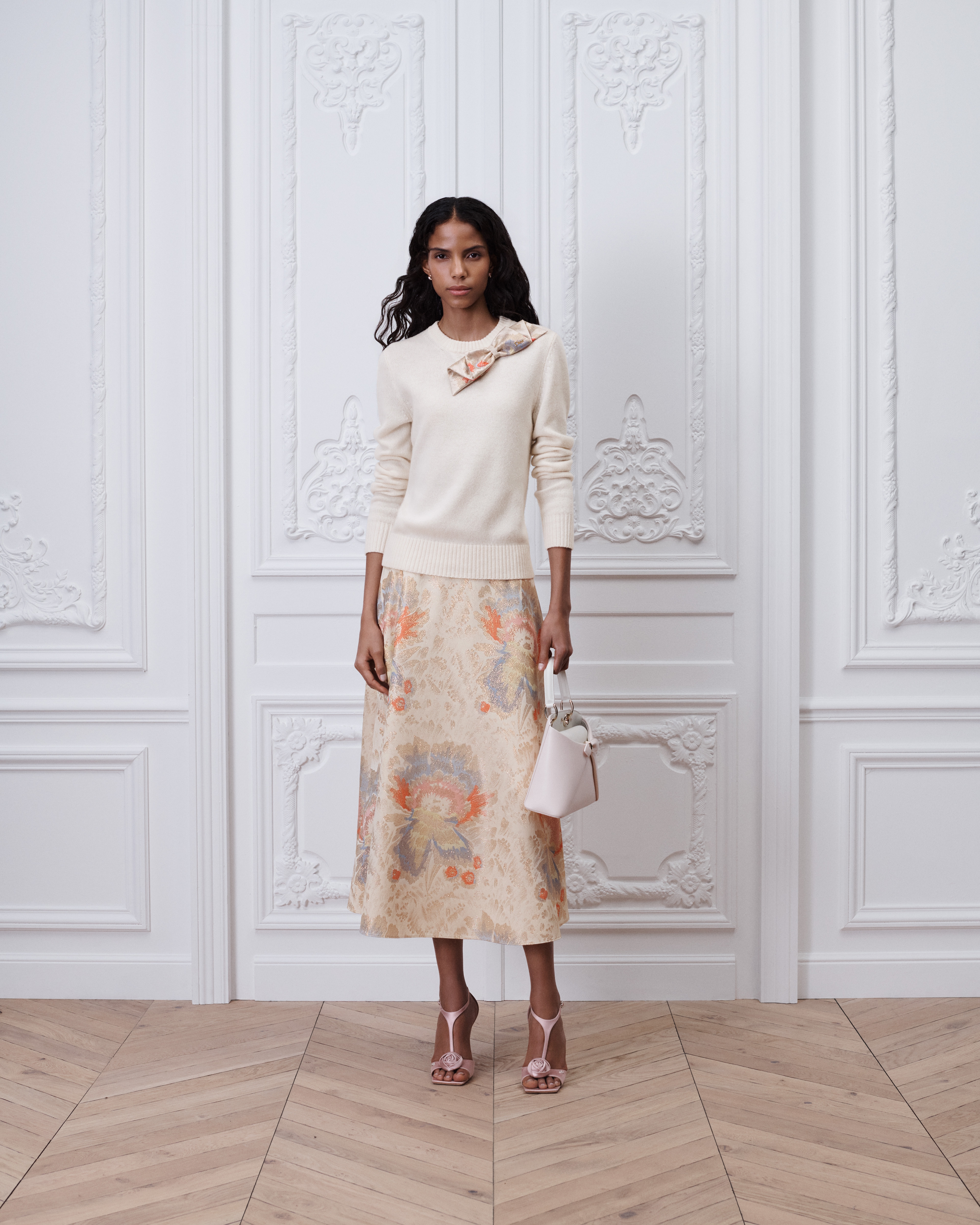 Jupe mi-longue évasée Jacquard de laine vierge et soie mélangés à motif Dior Byzance Garden multicolore E01