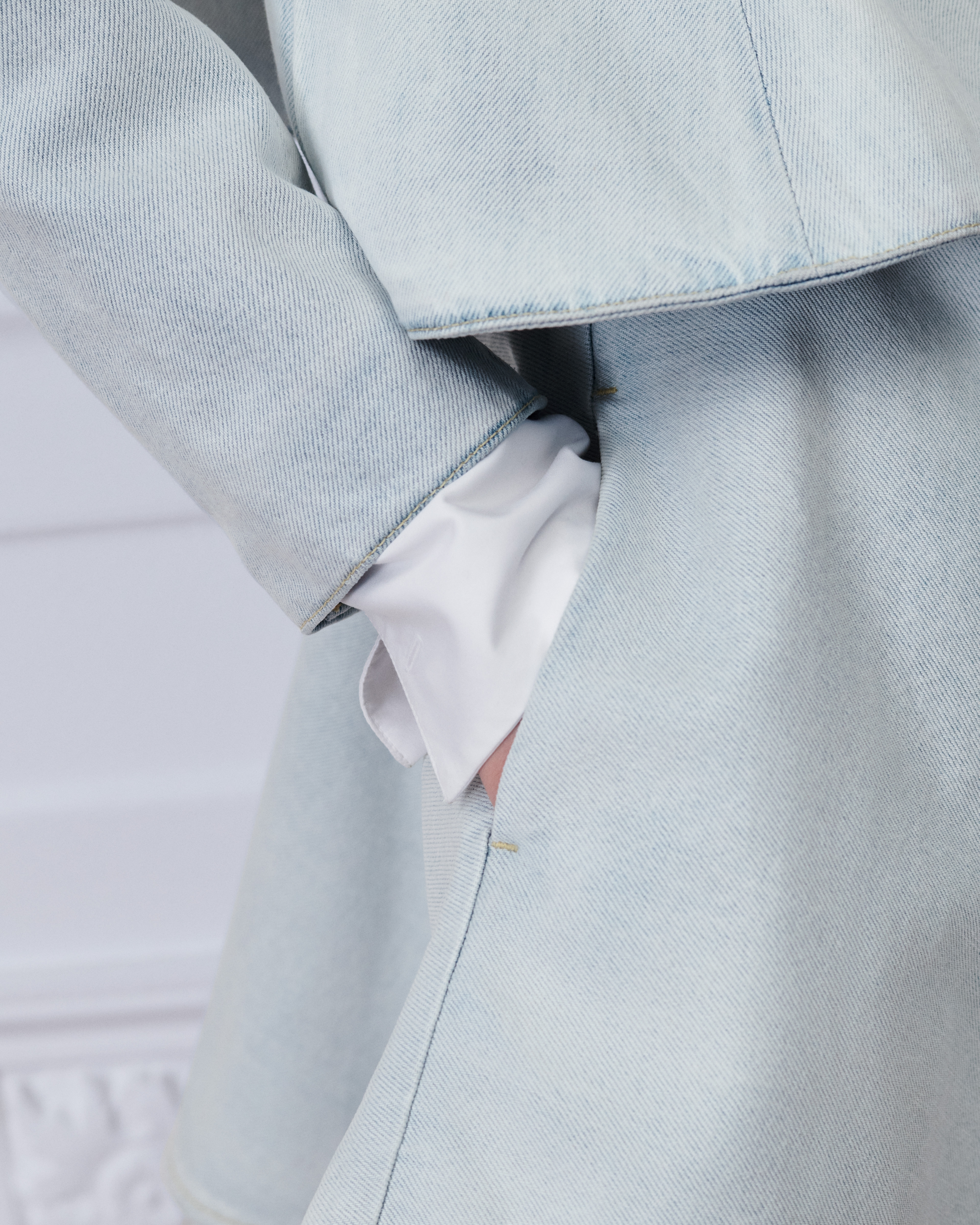Flared Miniskirt Light Blue Stonewashed Cotton Denim E11