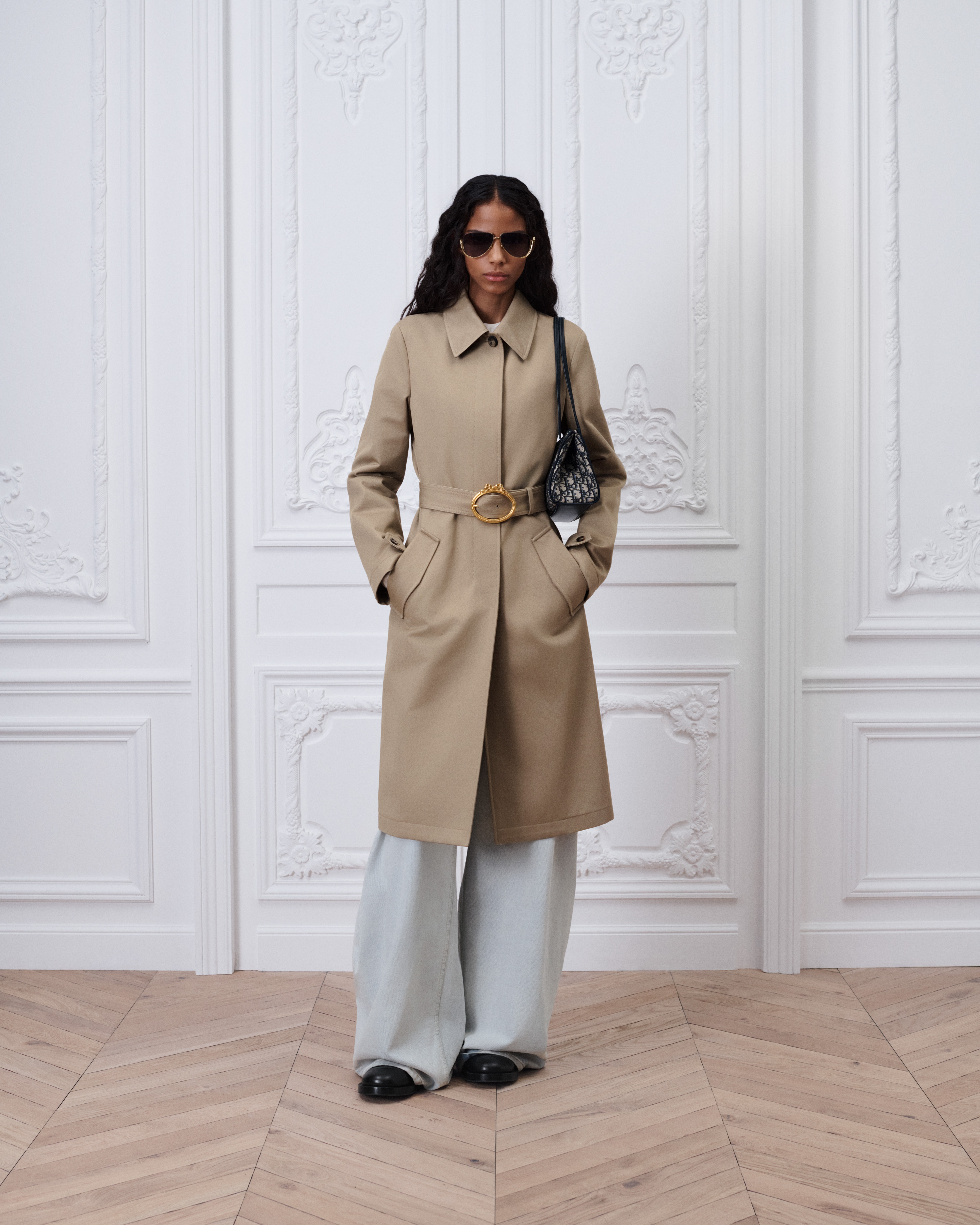 Trench ceinturé Gabardine de coton beige E01
