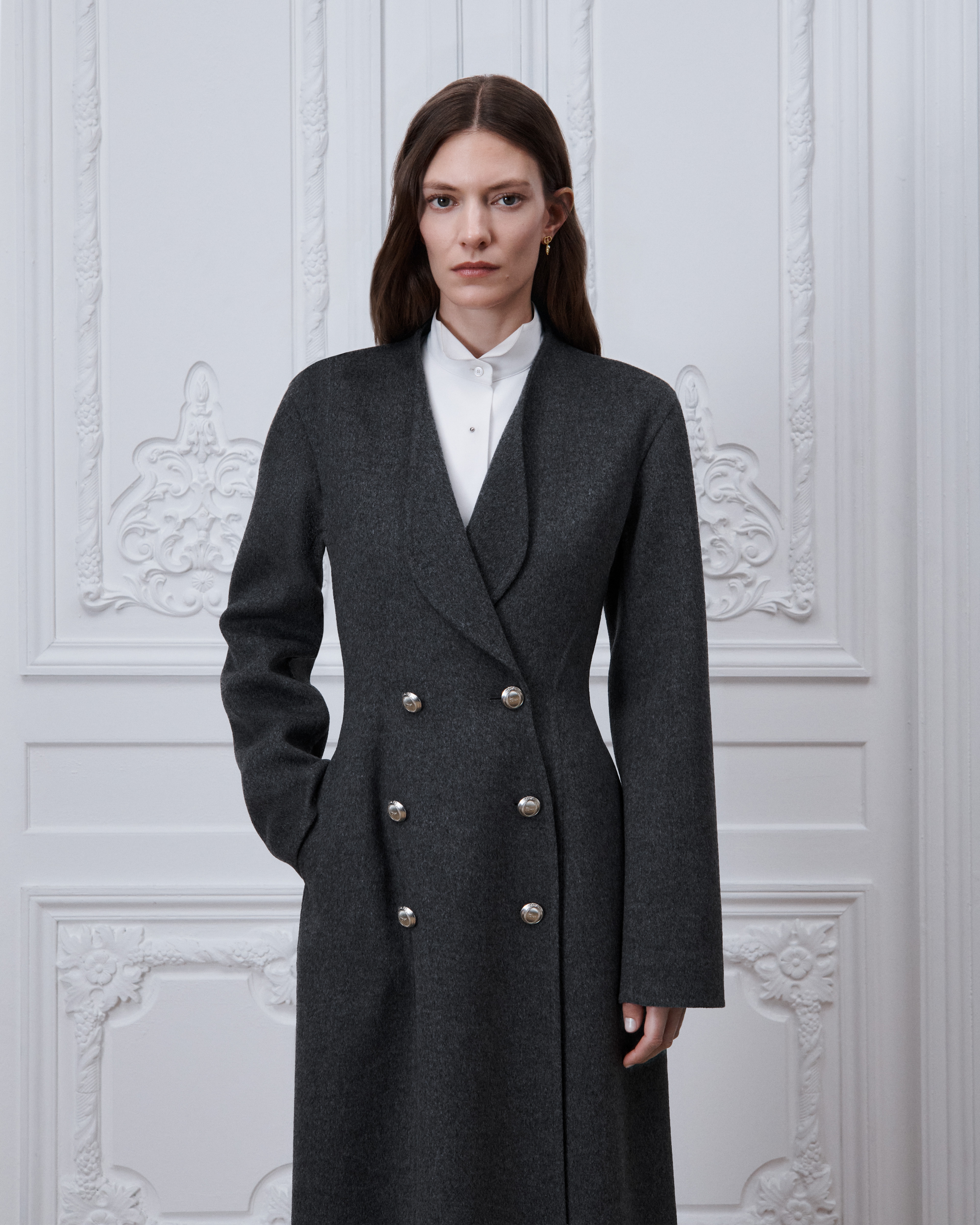 Manteau Laine vierge double face grise E04