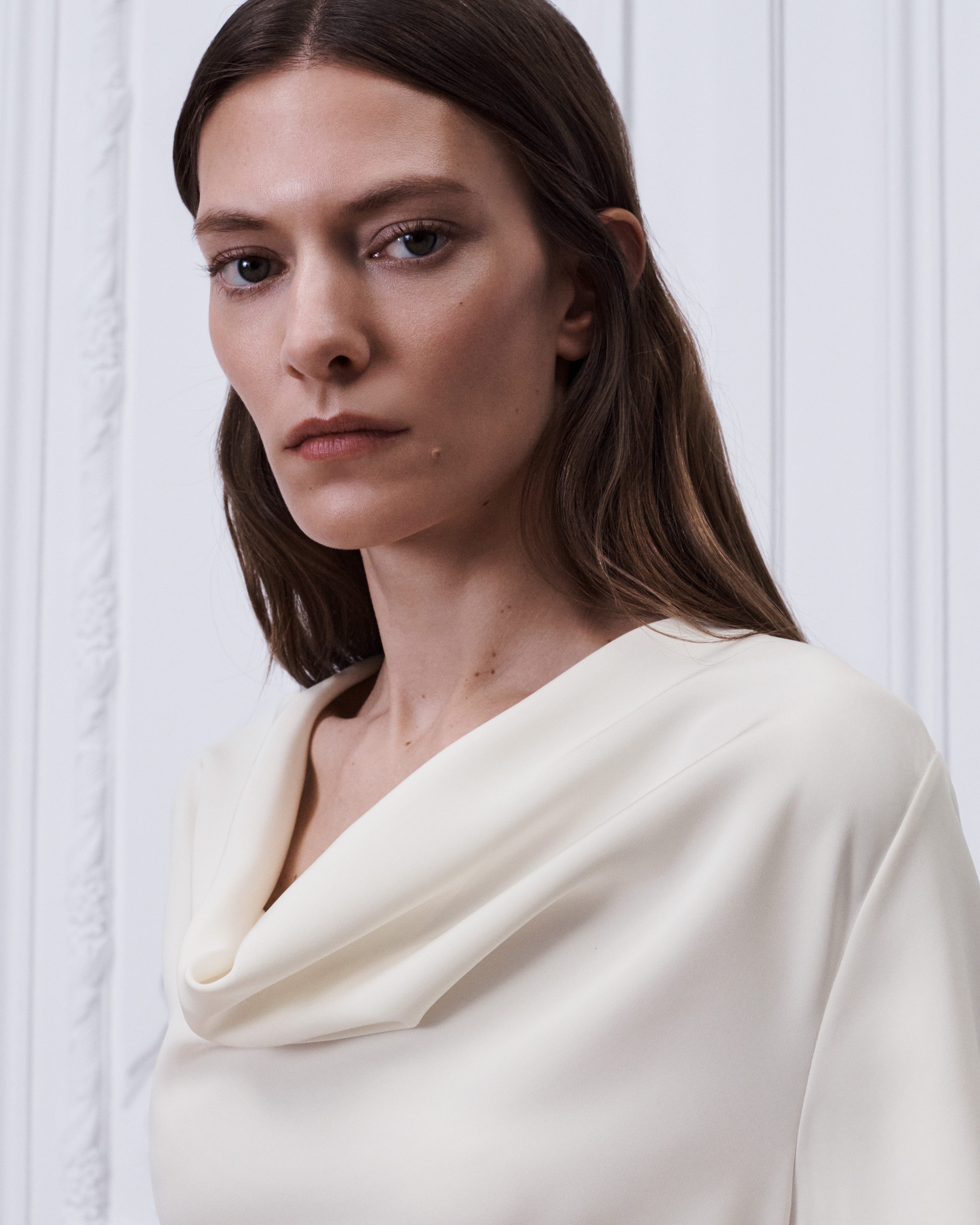 Mid-Length Asymmetrical Dress Ecru Silk E05