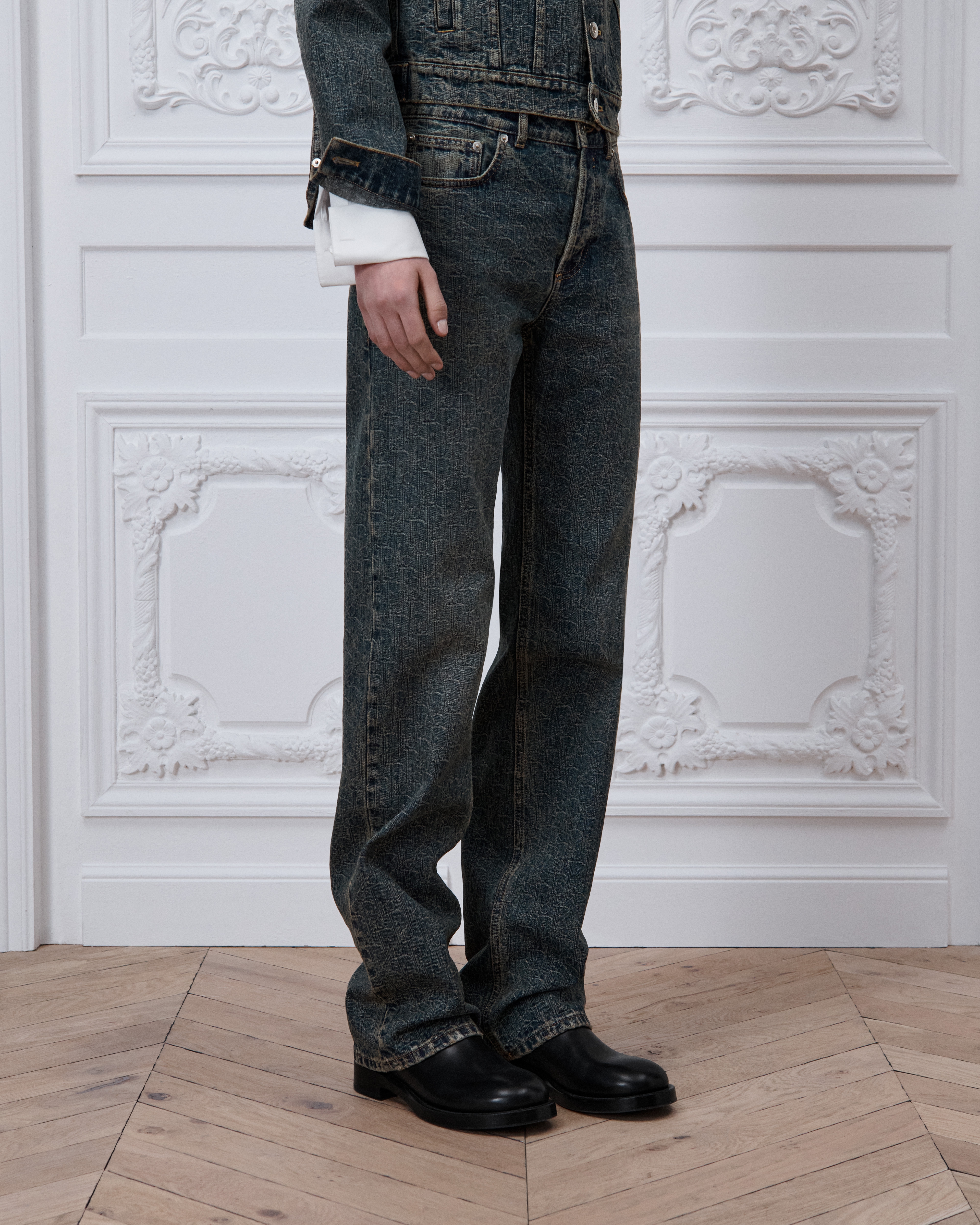Regular-fit jeans Blauw stonewashed katoendenim met Dior Oblique-motief E14