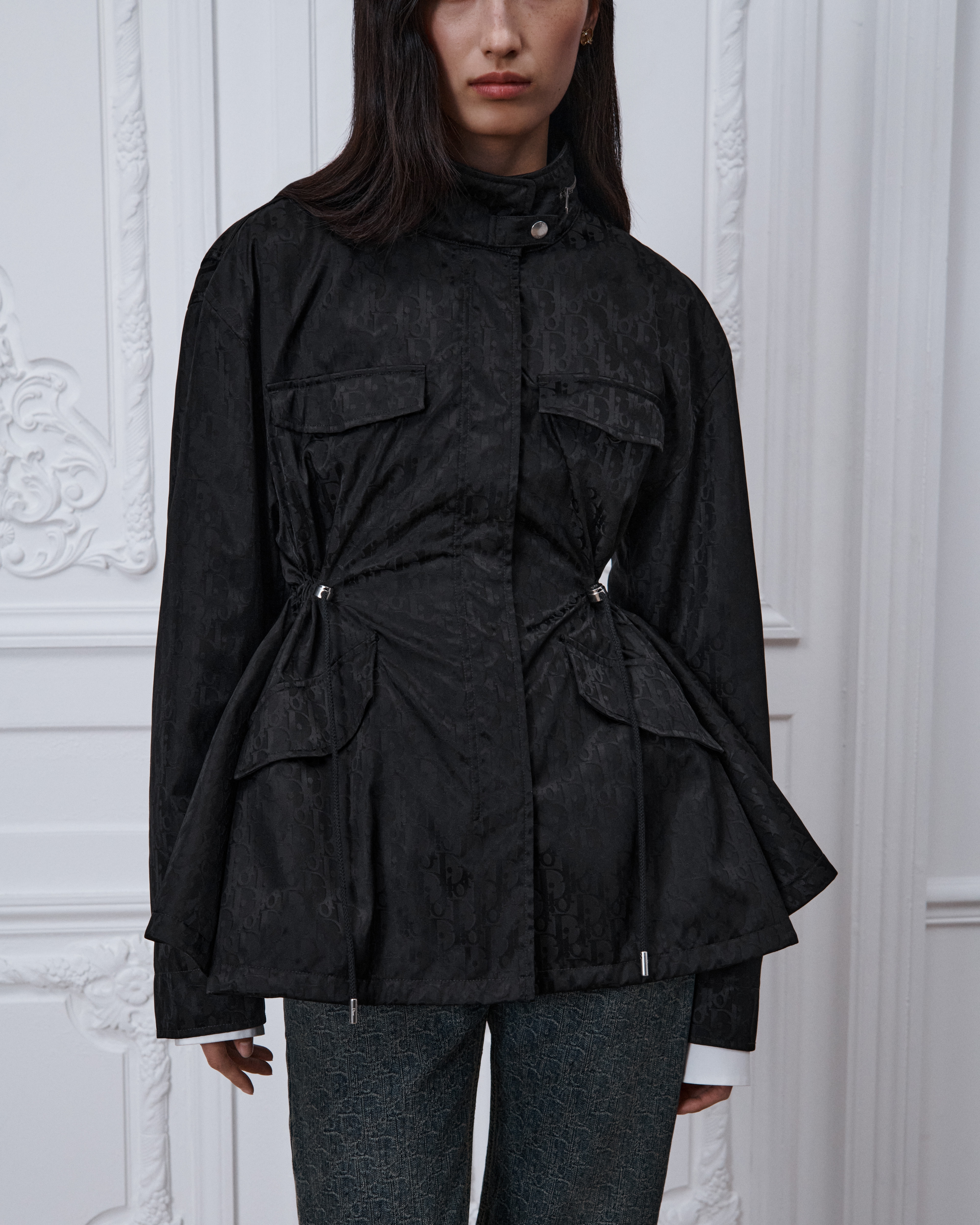 Zipped Hooded Jacket Black Dior Oblique Technical Fabric E04