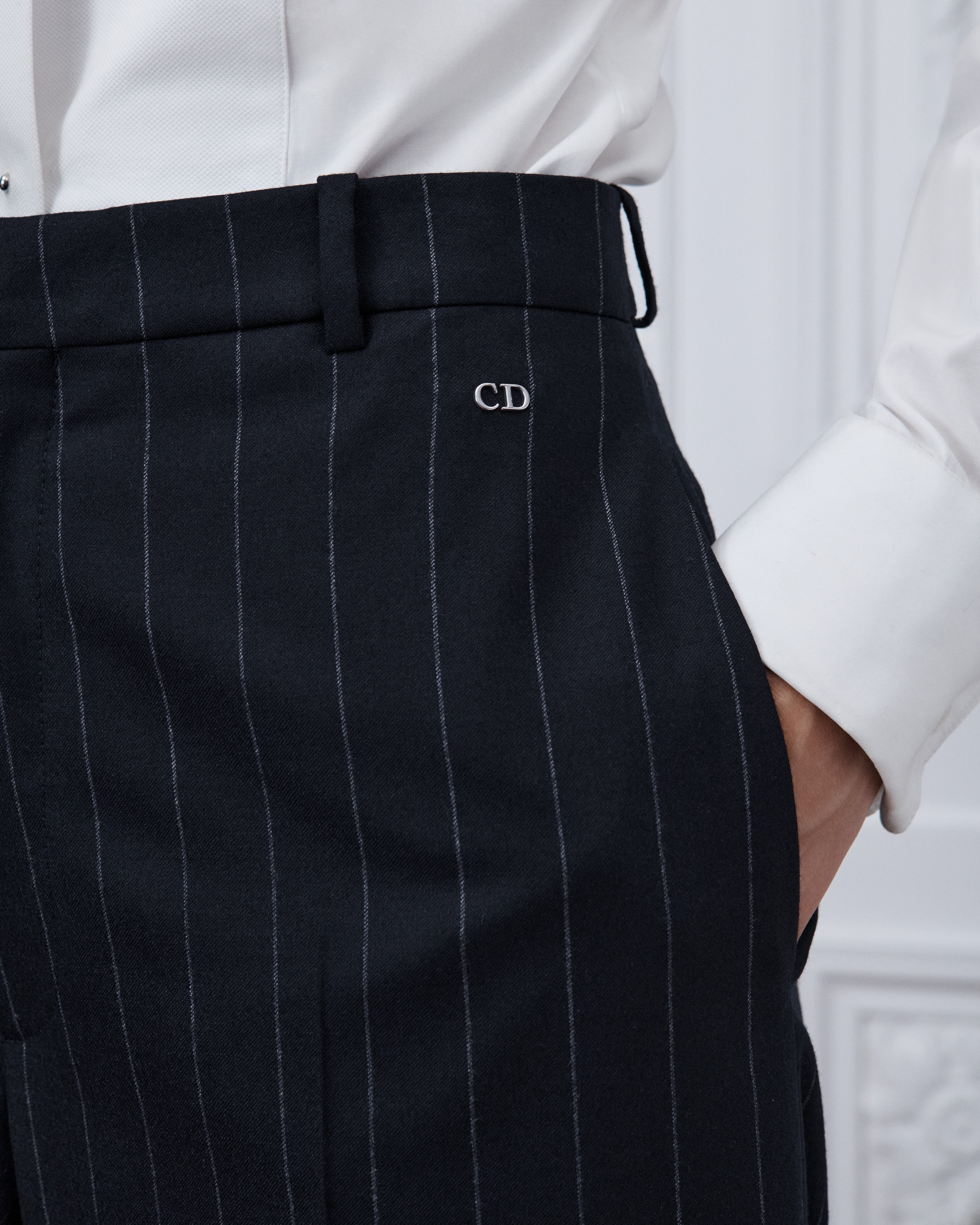 Regular-Fit Pants Navy Blue D-Stripes Virgin Wool E10