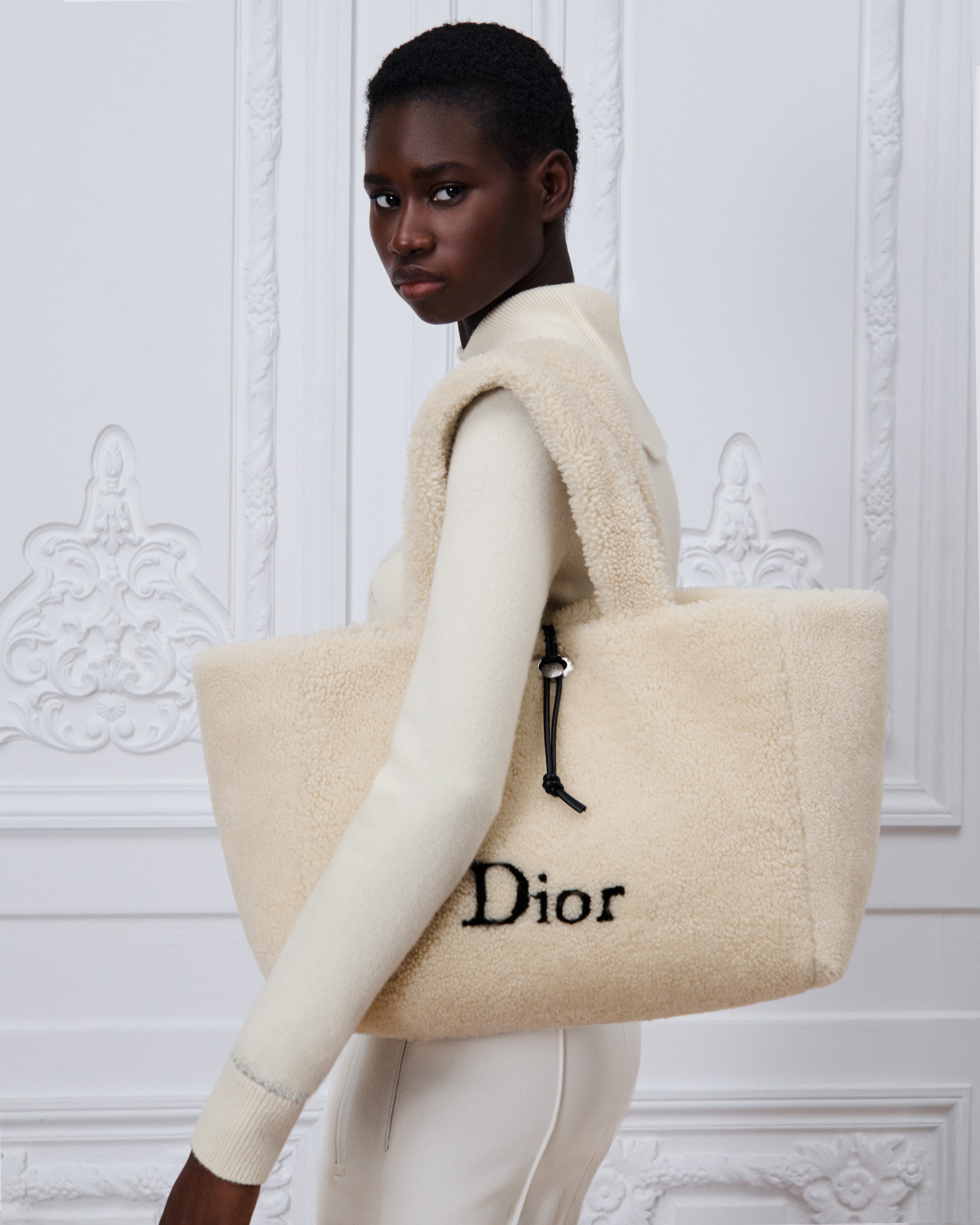 DiorAlps Medium Spongy Book Tote Ecru Lambskin Shearling E05