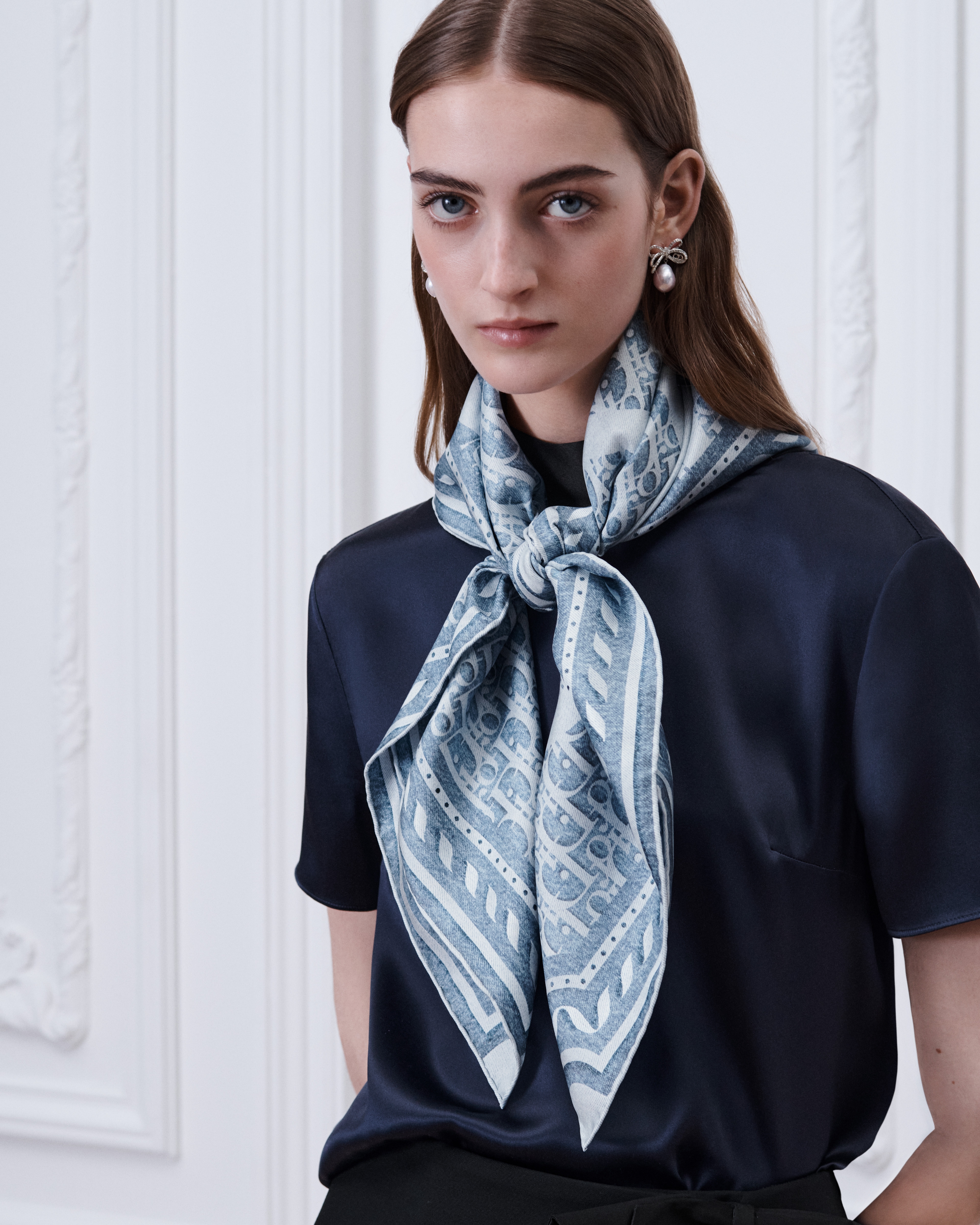 Dior Infini Denim 90 Square Scarf Blue Silk Twill E04