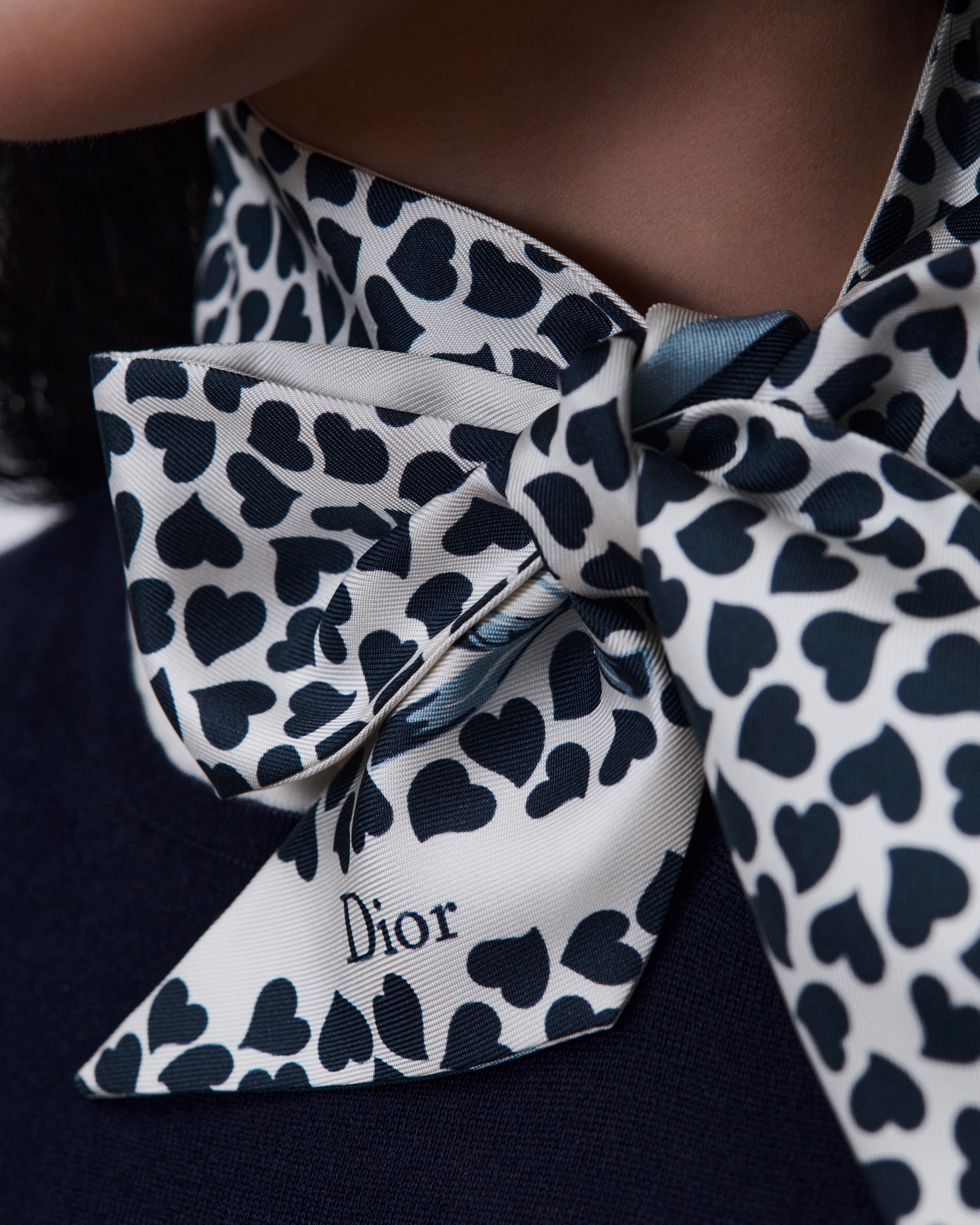 Dior Qixi Dior Heart Mitzah Scarf White and Navy Blue Silk Twill E08