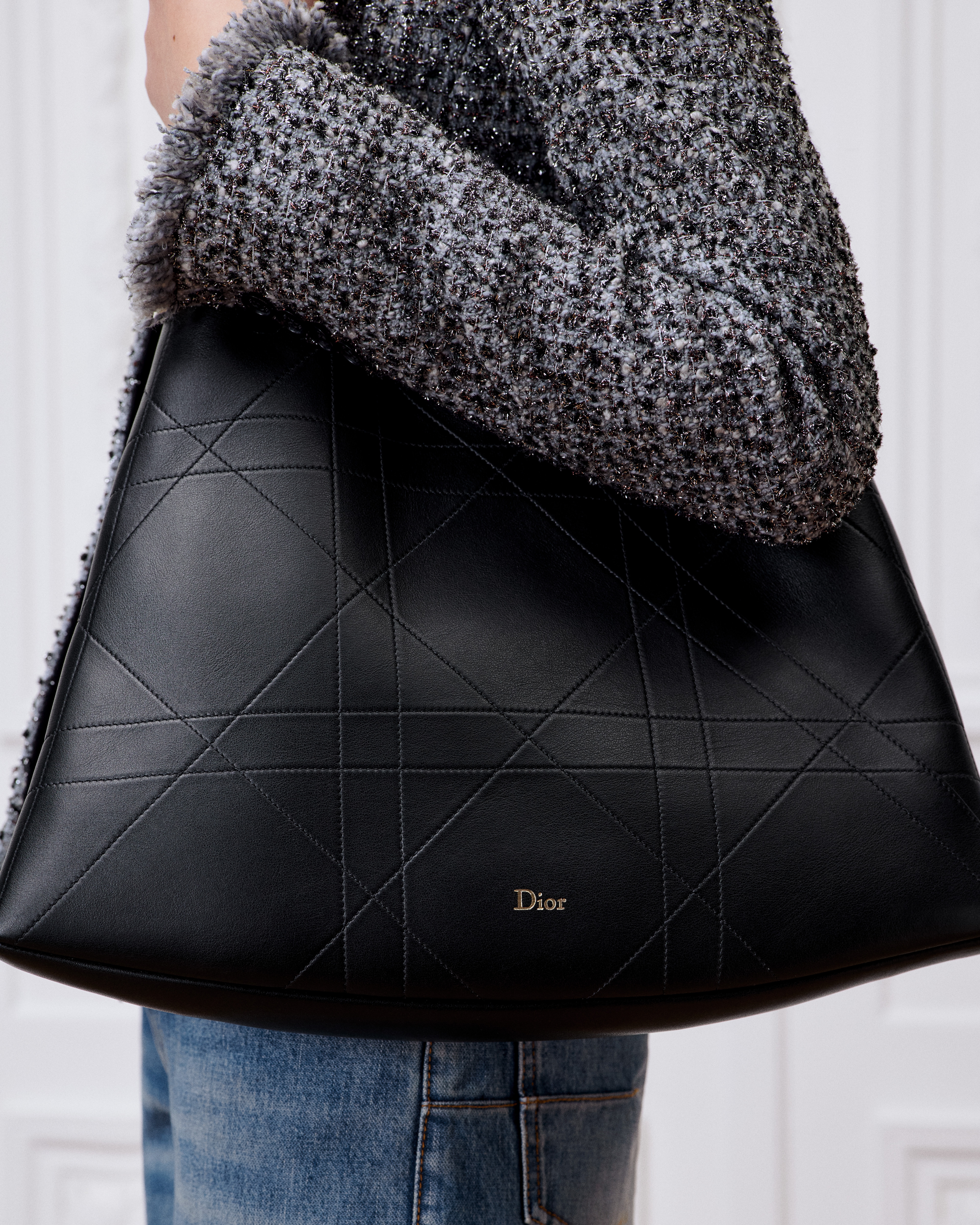 Medium Dior Initials Hobo Bag Black Flat Macrocannage Calfskin E17