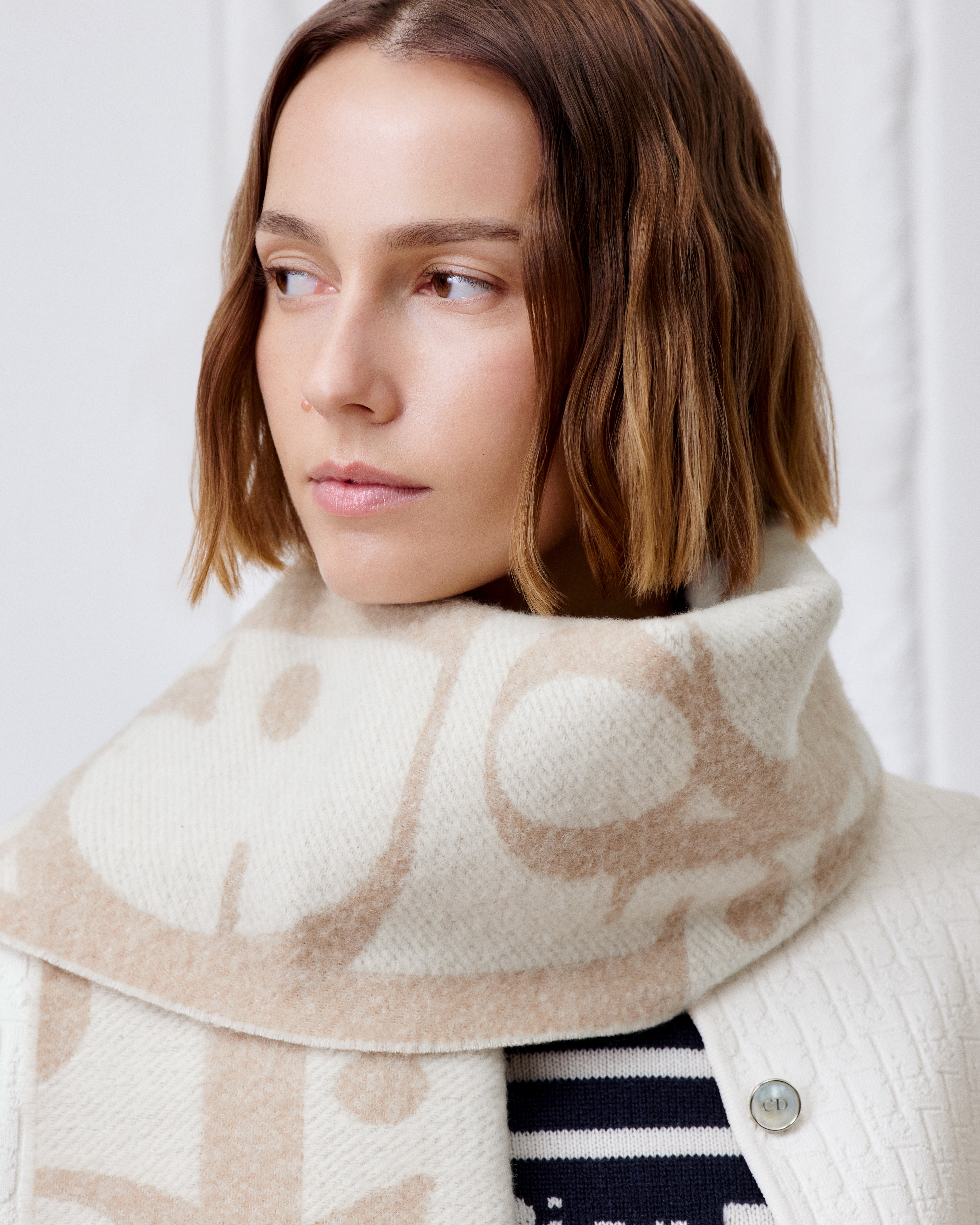 Macro Dior Oblique Scarf Beige Virgin Wool, Alpaca, Silk and Cashmere Blend E12