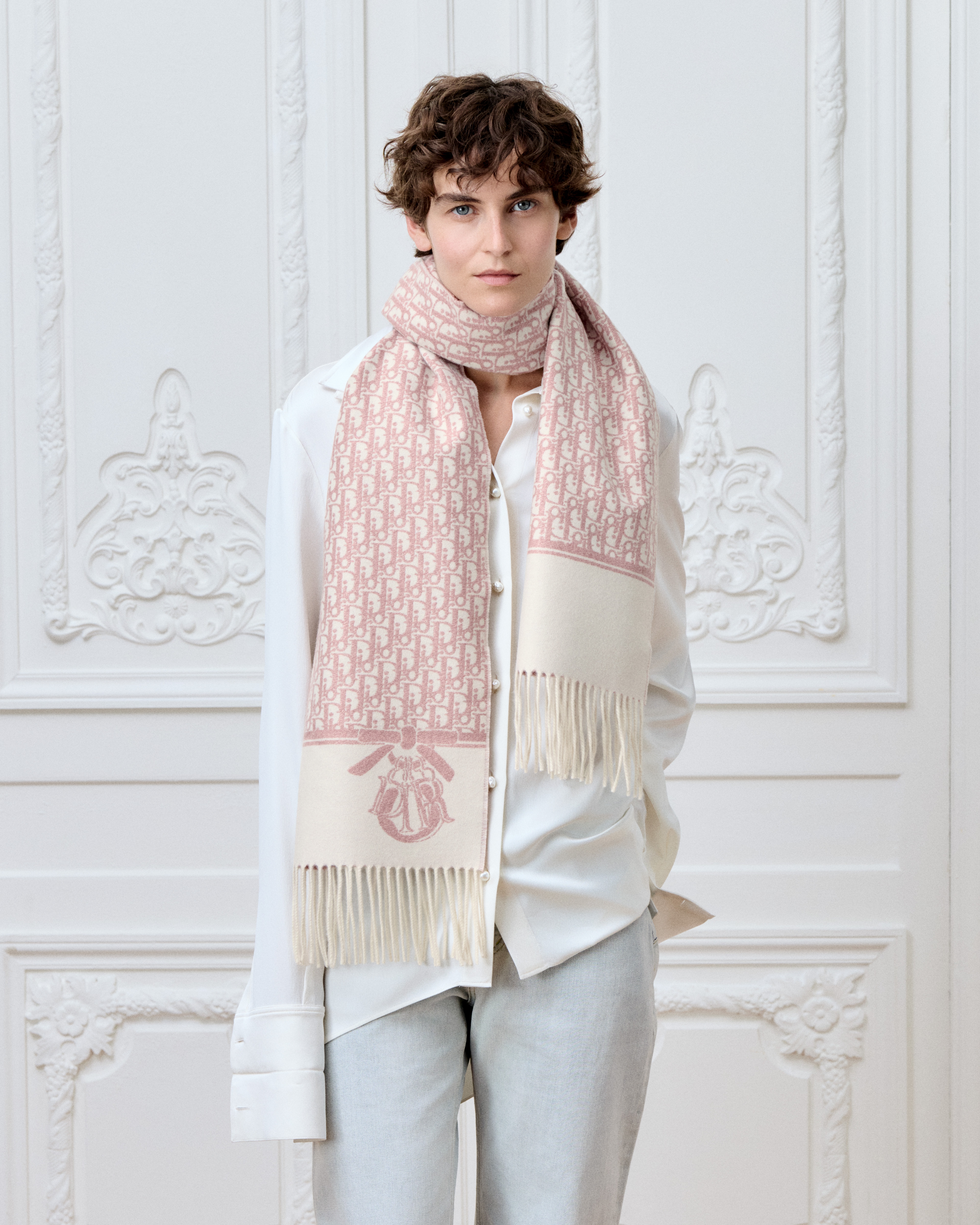 Dior Oblique Scarf Rose des Vents Cashmere Blend and Metallic Thread E04