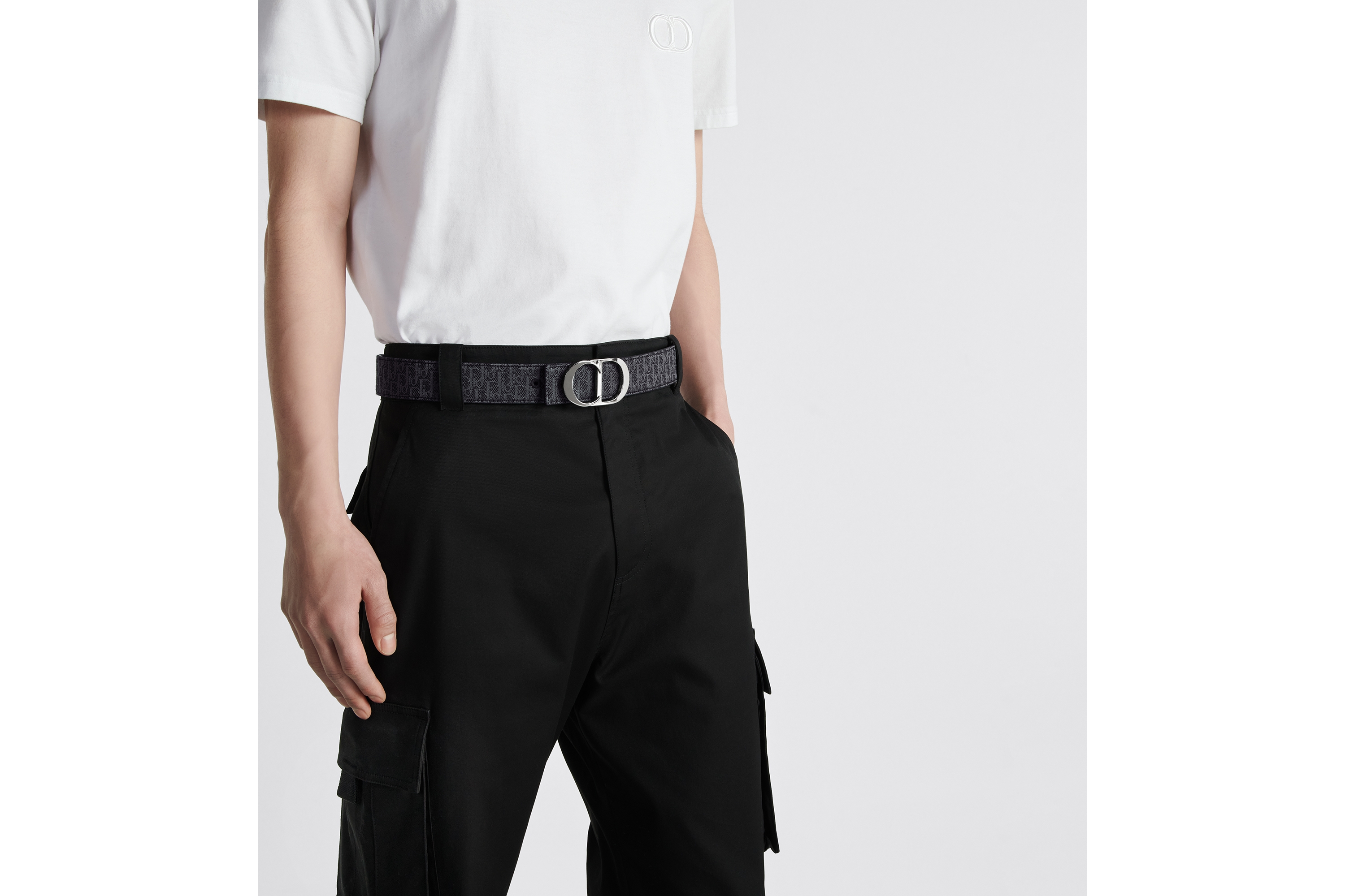 look_image_alt_prefix Correia reversível Couro de vitelo granulado e canvas Dior Oblique pretos, 35 mm E45