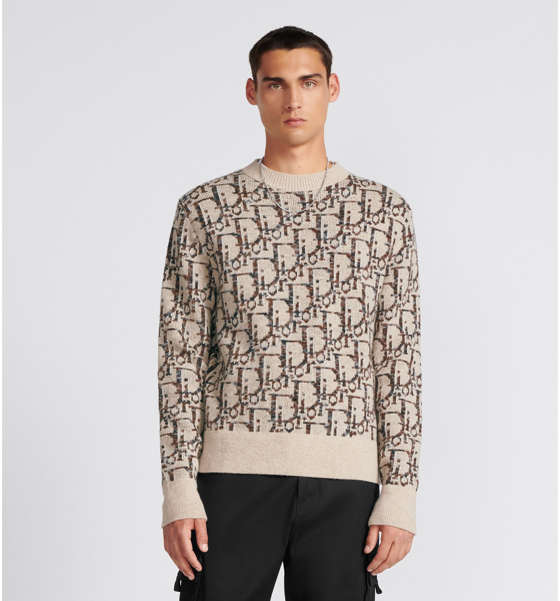 Dior Oblique Sweater Beige and Brown Virgin Wool Jacquard DIOR