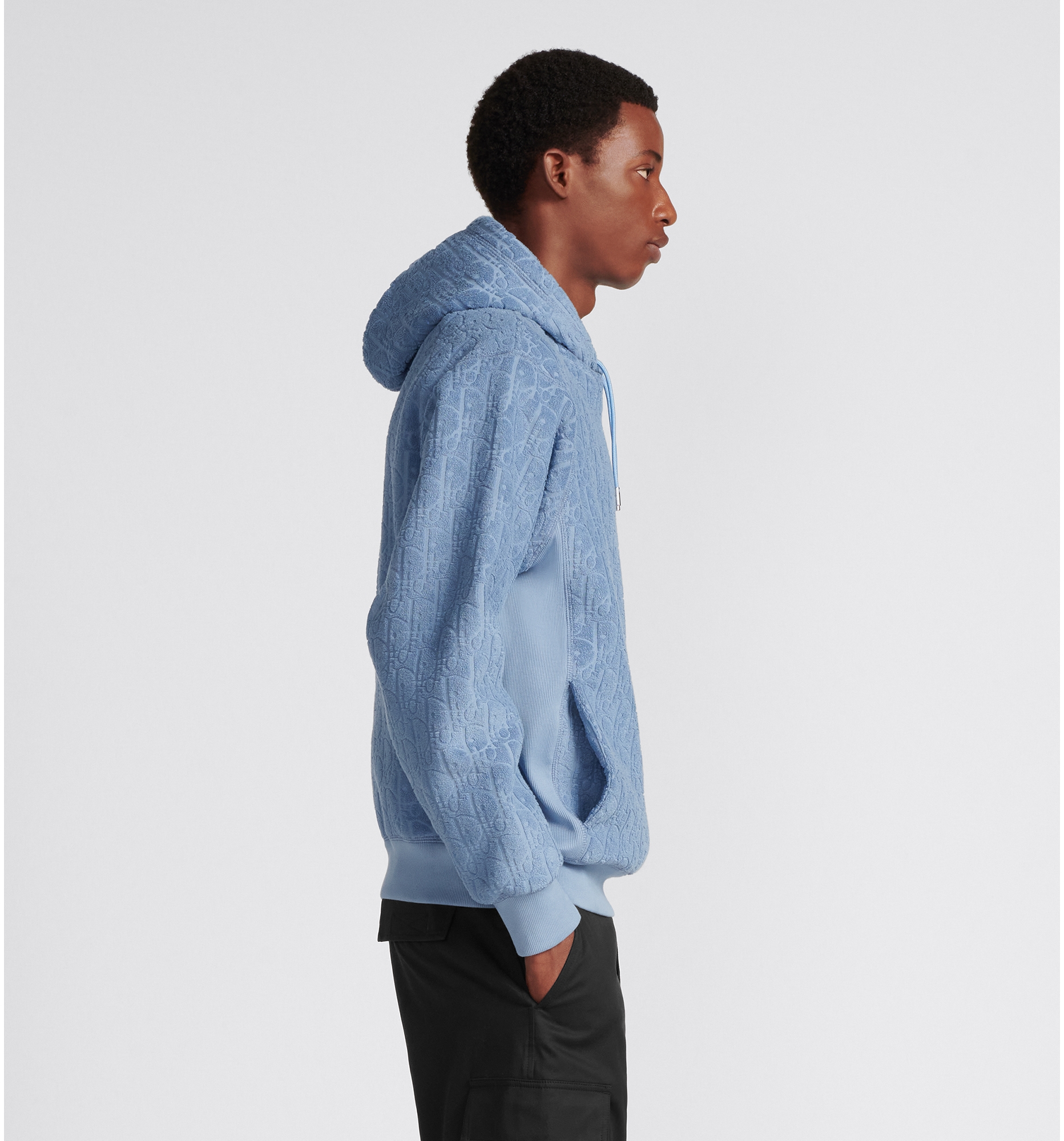 Trui met capuchon en Dior Oblique motief in een relaxed fit model Blauwe badstofjacquard DIOR