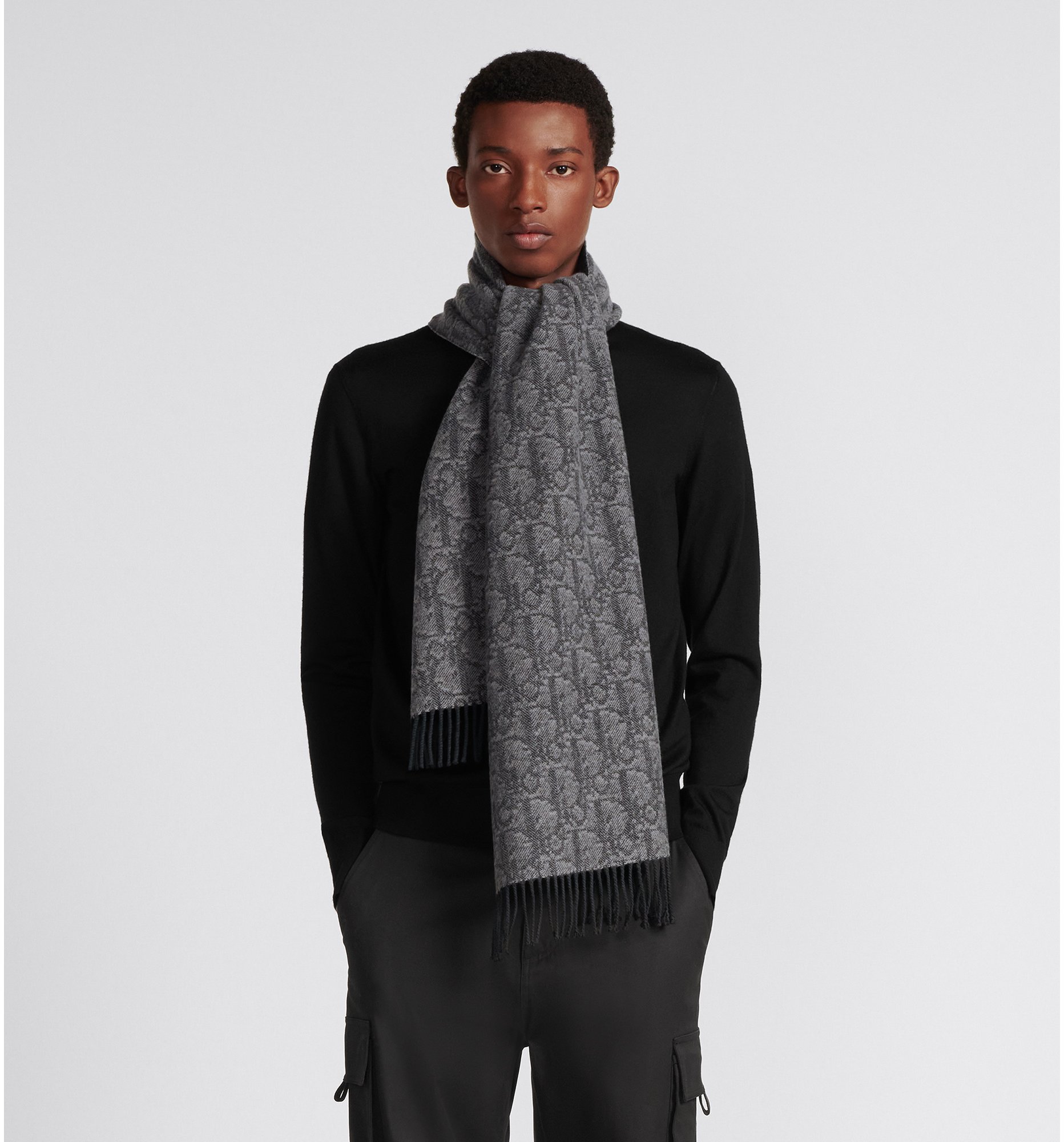 Christian Dior ウールカシミヤマフラー 黒 クリスチャンディオール