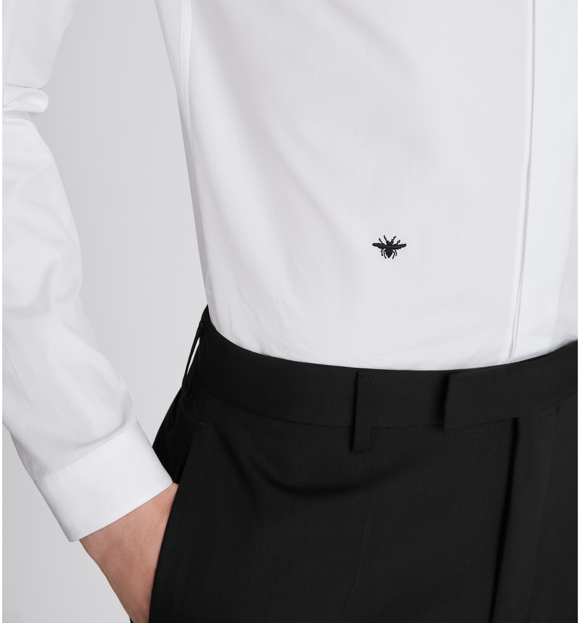 Chemise a broderie abeille noire Popeline de coton blanc DIOR