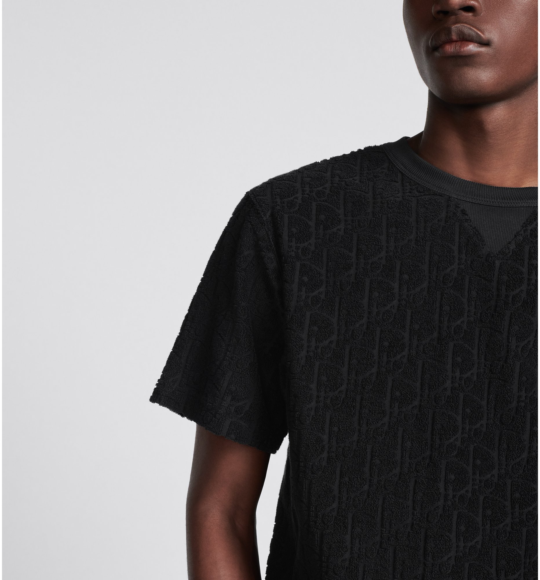 T shirt Dior Oblique dalla vestibilita comoda Jacquard di spugna di cotone nero DIOR