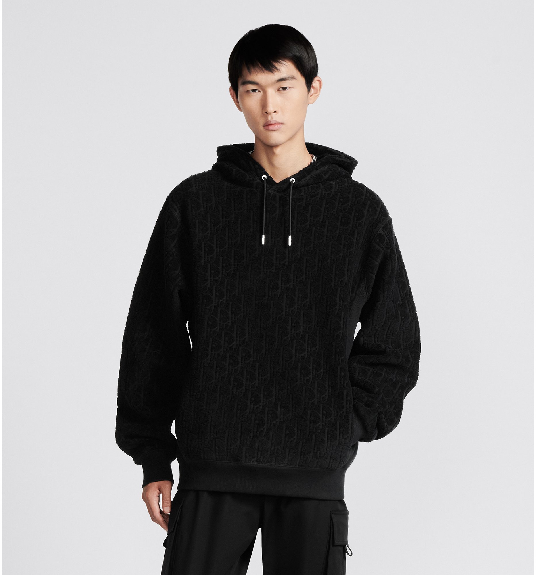 Dior Oblique Relaxed Fit Hooded Sweatshirt Black Terry Cotton Jacquard DIOR
