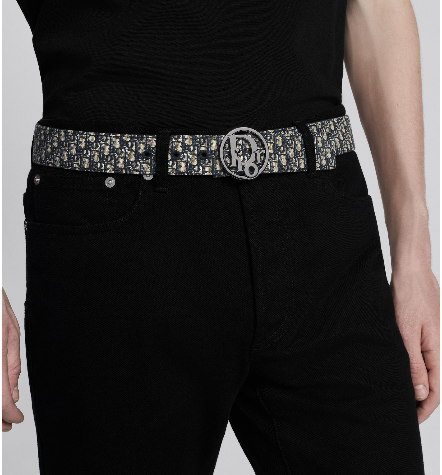 Reversible Belt Strap Beige and Black Micro Dior Oblique Jacquard and Black Grained Calfskin 35 MM DIOR