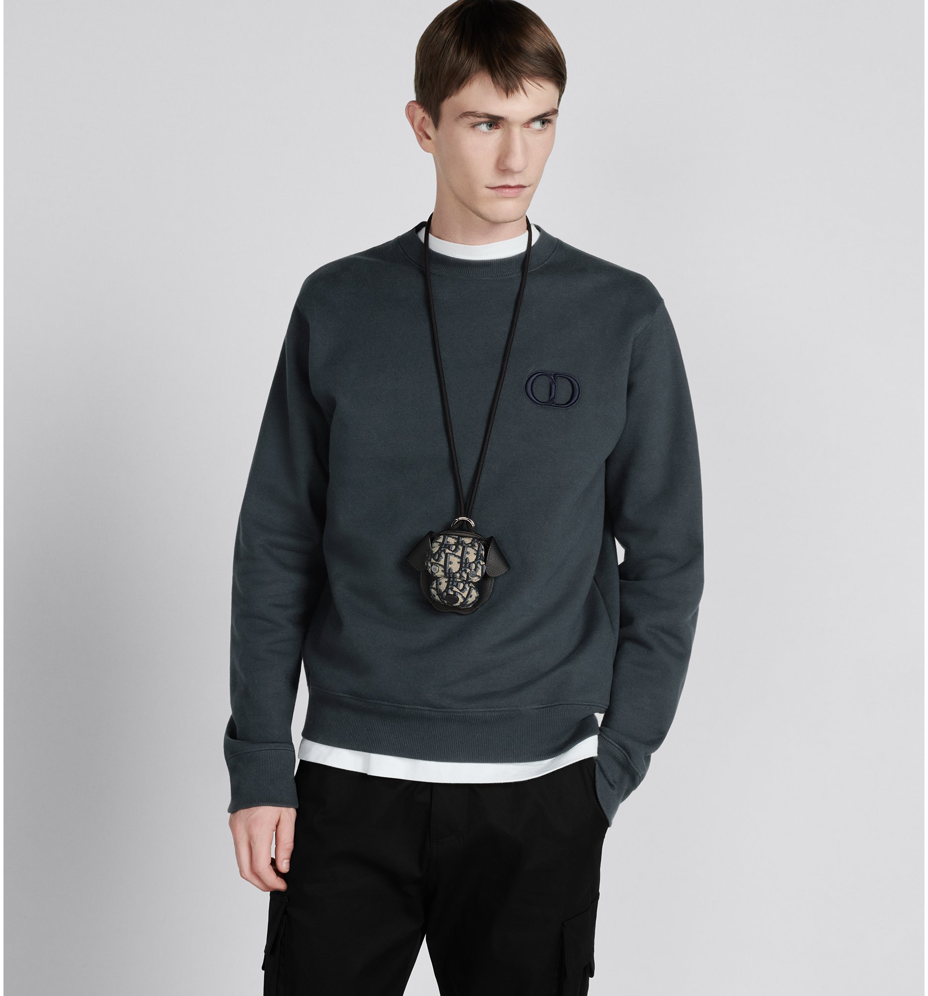 Bobby Earbud Case Beige and Black Dior Oblique Jacquard with Black Grained Calfskin DIOR