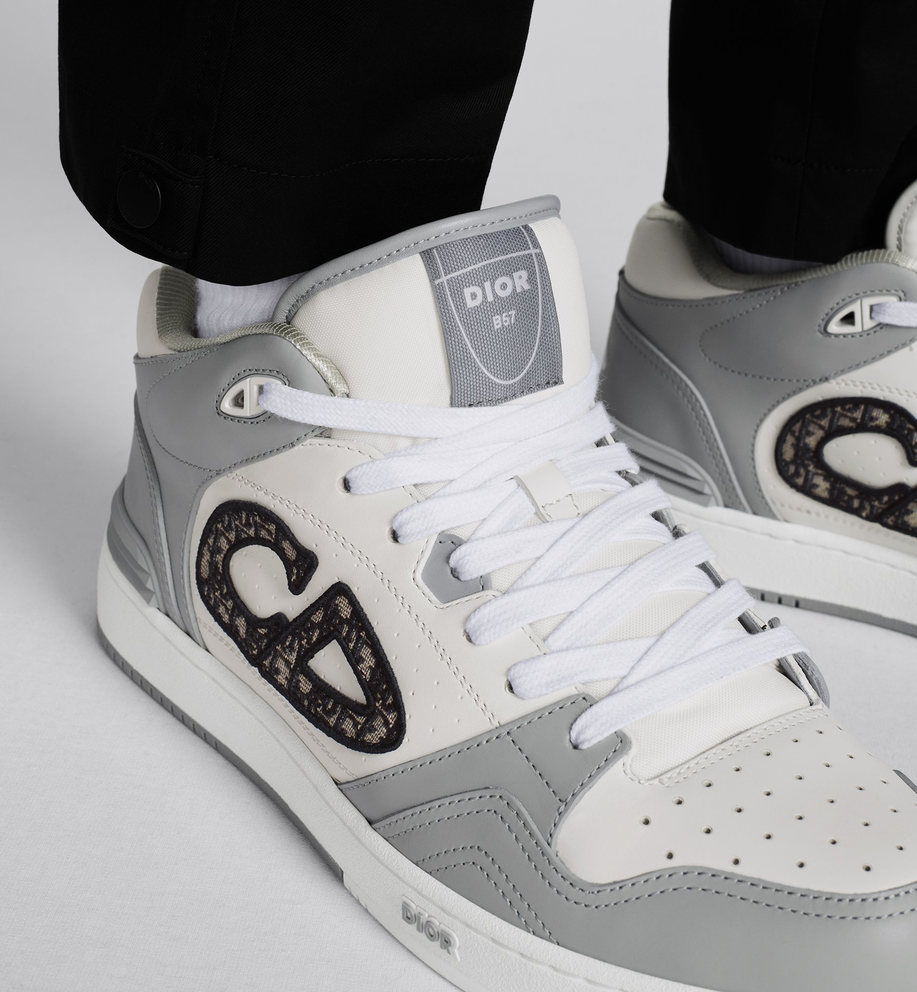 B57 Mid-Top Sneaker Gray and White Smooth Calfskin with B57 Mid-Top Sneaker Gray and White Smooth Calfskin with