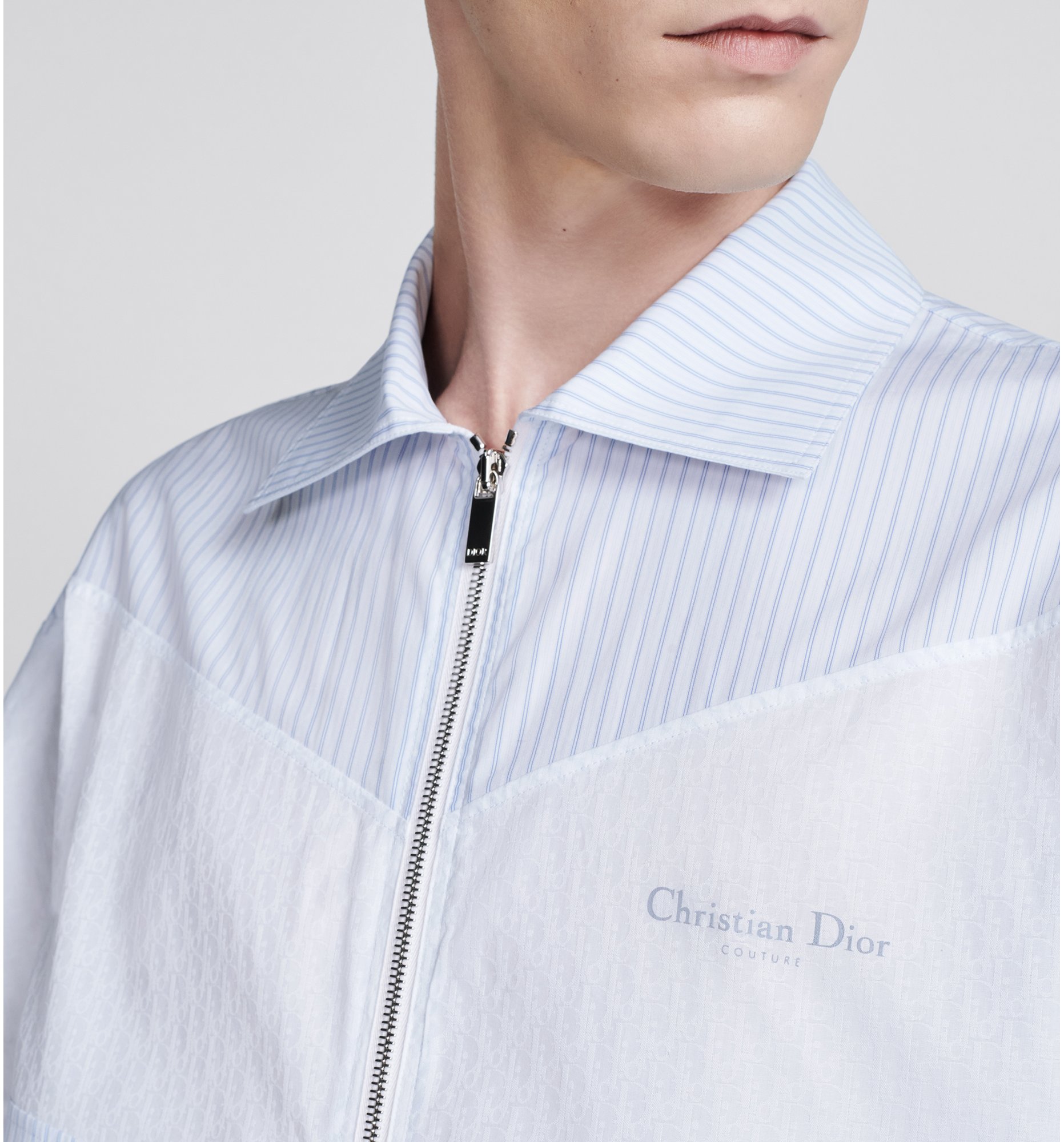 Christian Dior Couture Two-Material Zipped Shirt Striped