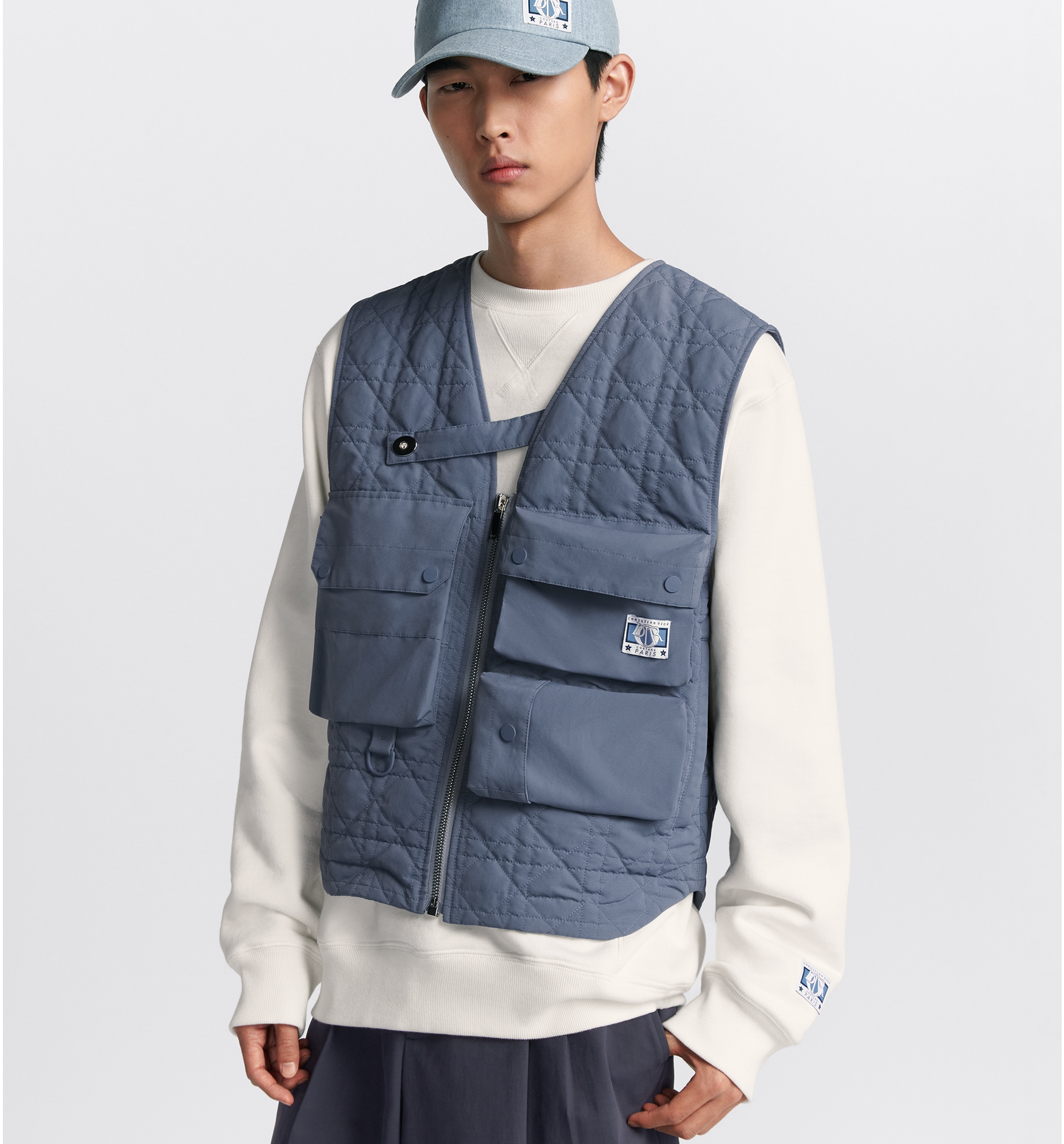 Veste sans manches Cannage Ottoman de coton technique bleu DIOR
