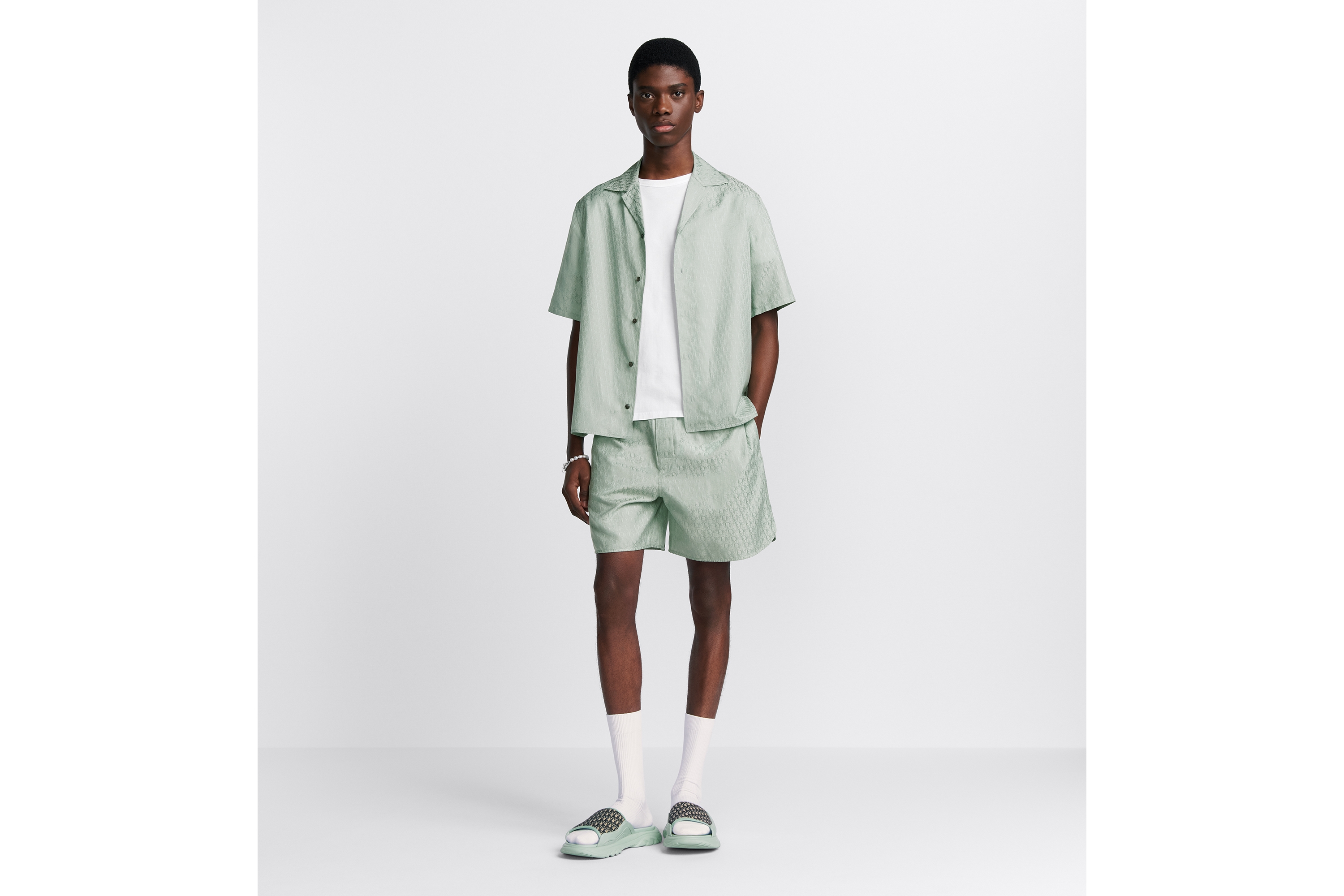 Dior Oblique Short-Sleeved Shirt Green Silk and Cotton