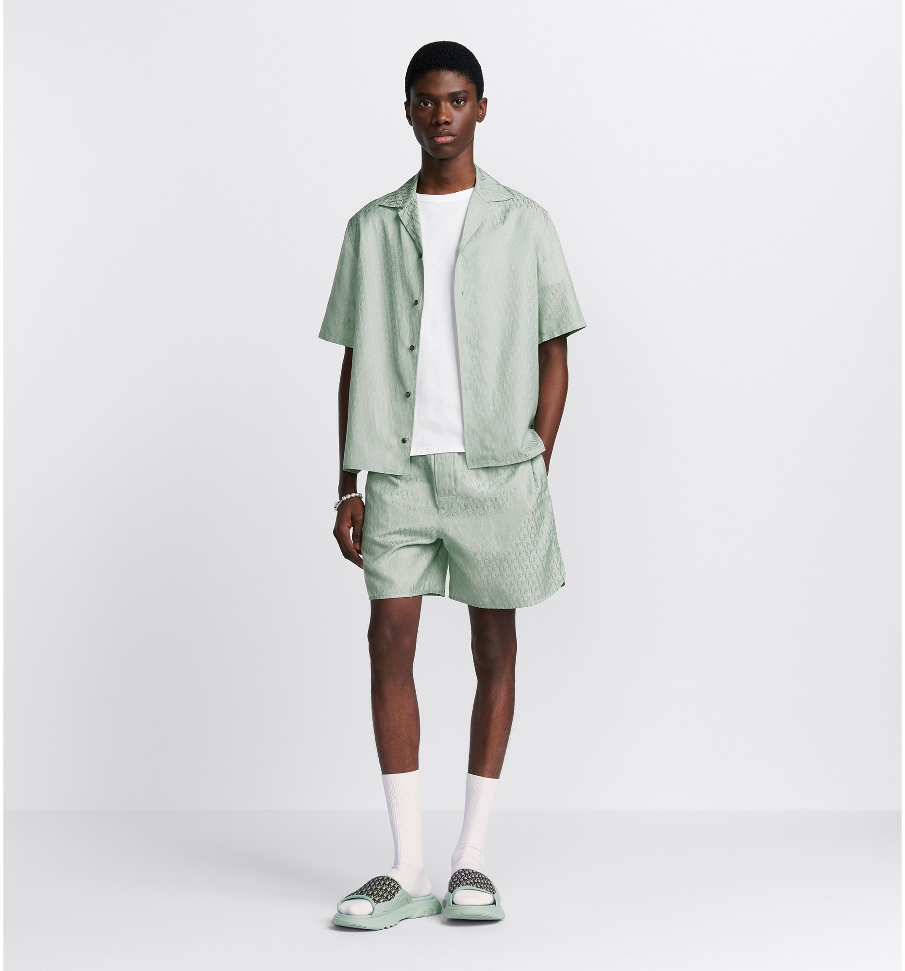 Dior Oblique Short-Sleeved Shirt Green Silk and Cotton Jacquard | DIOR