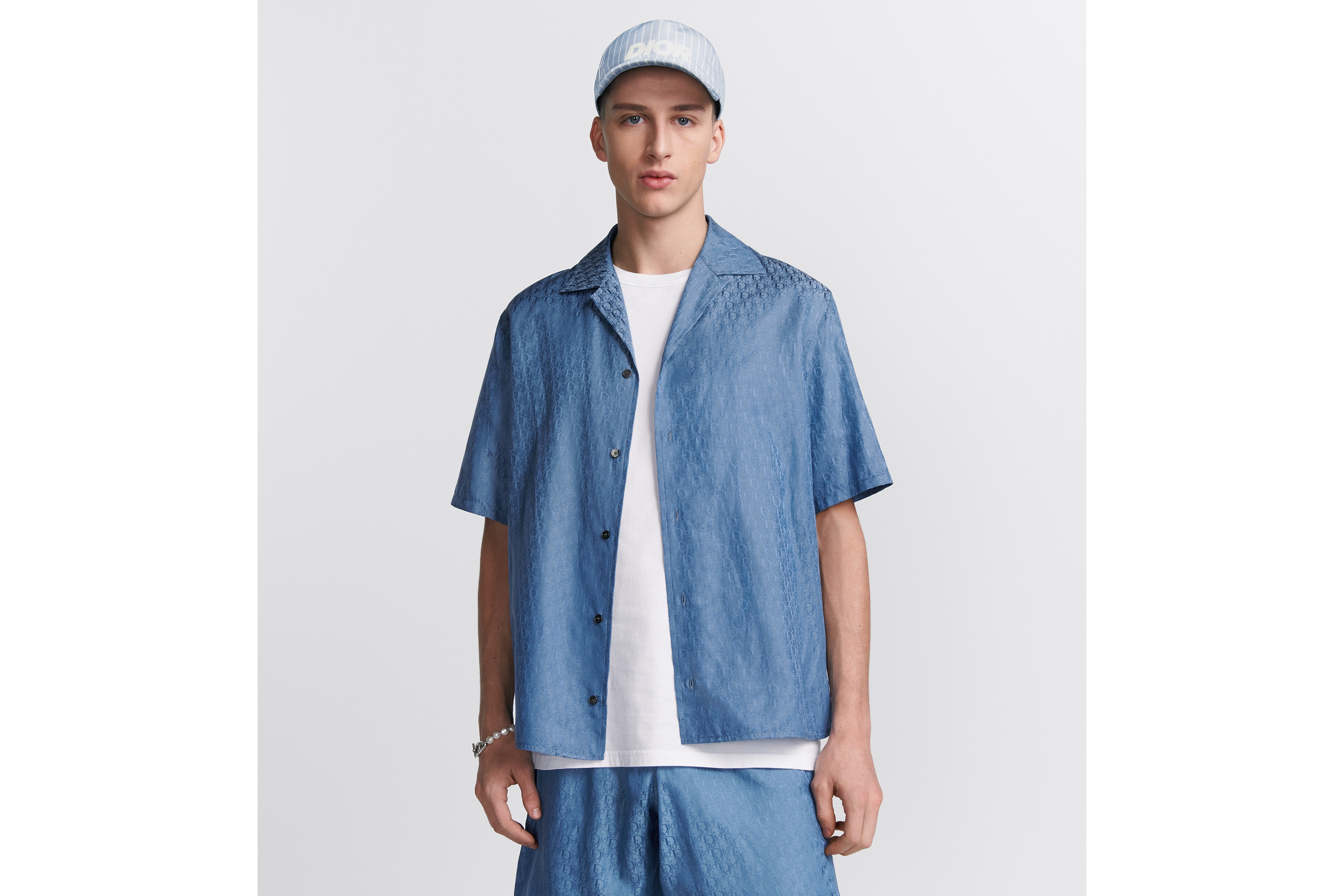 Dior Oblique Short-Sleeved Shirt Blue Silk and Cotton