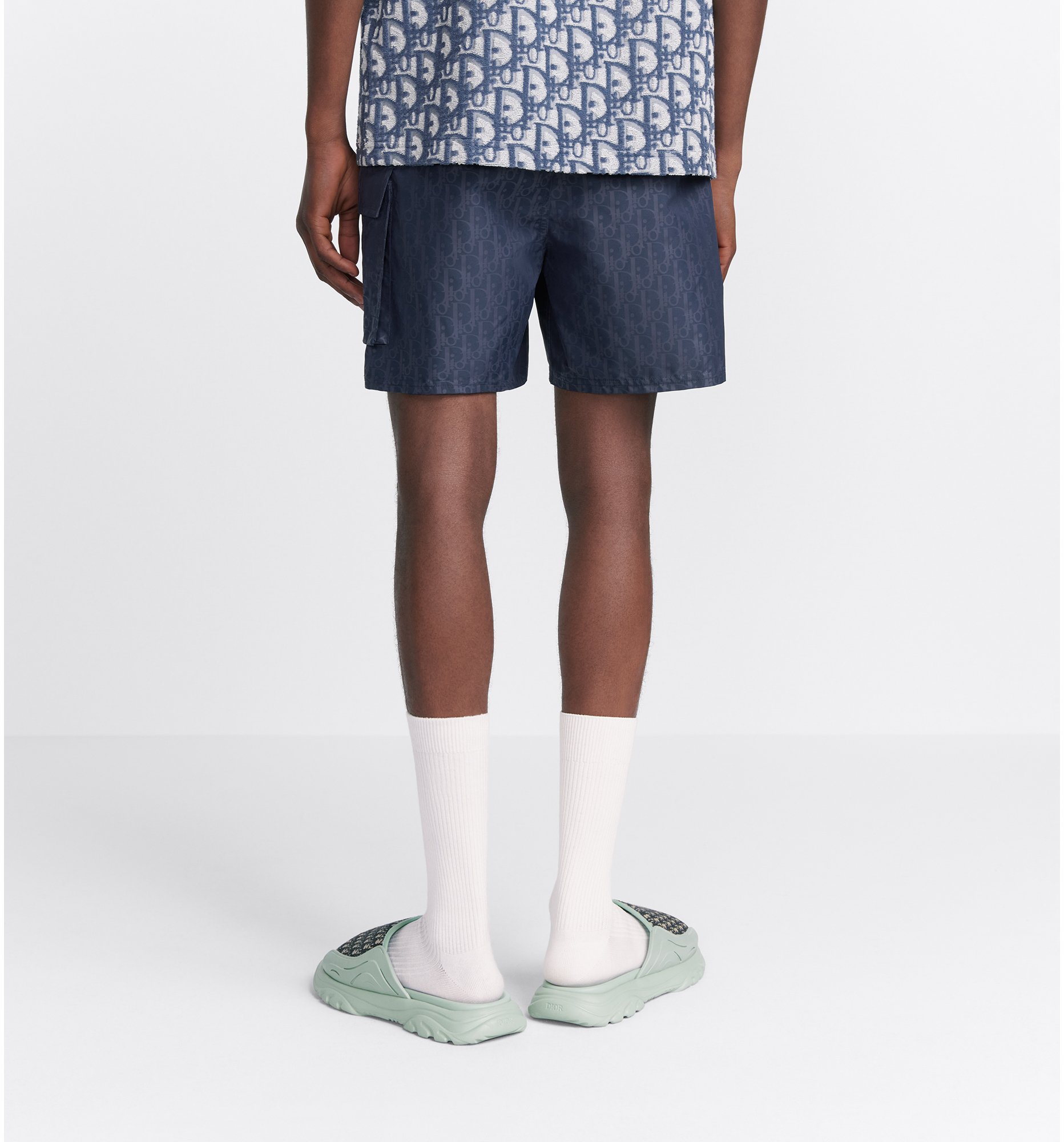 Dior Oblique Swim Shorts Navy Blue Technical Fabric | DIOR
