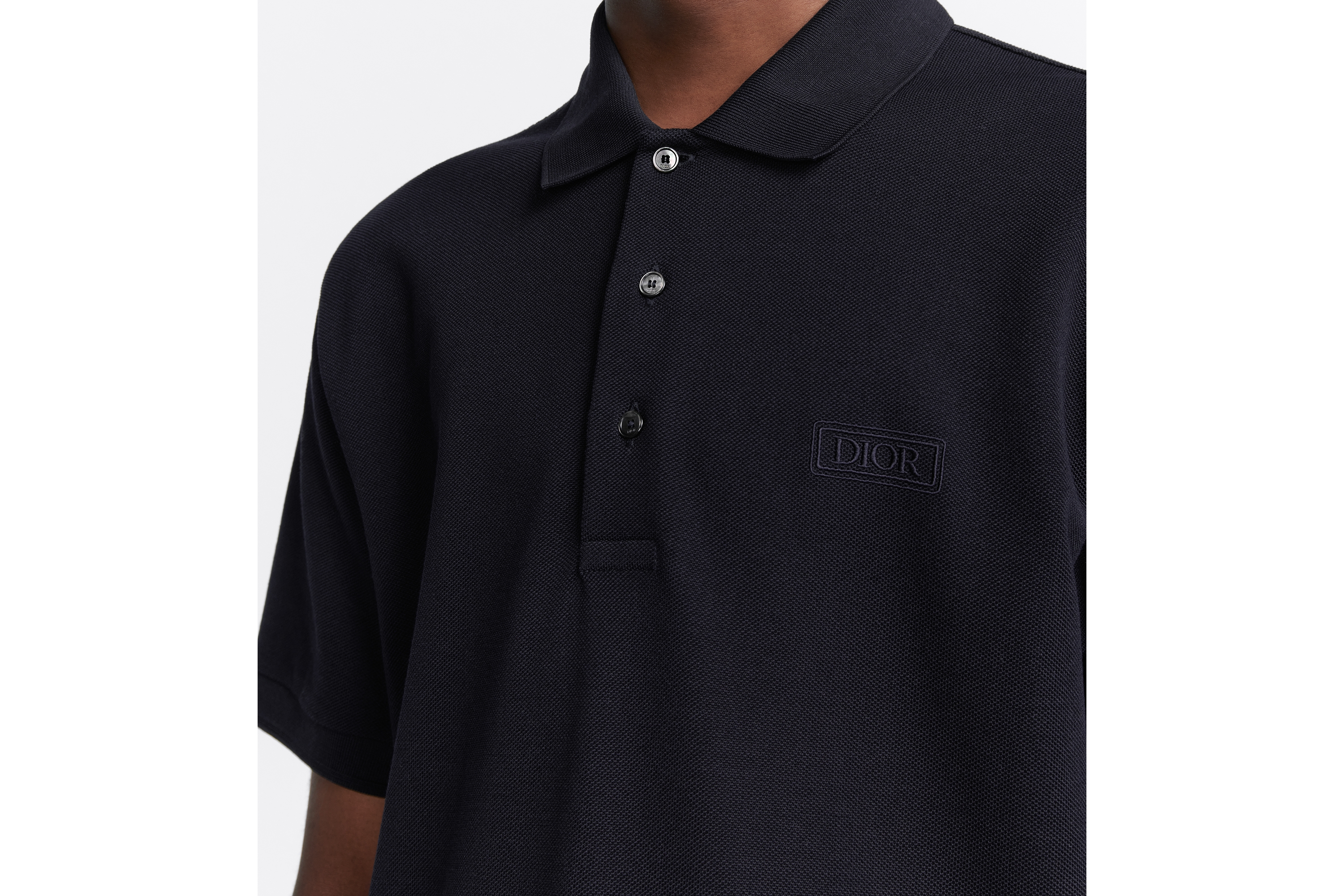 Look Dior Icons Polo Shirt Navy Blue Cotton and Silk Piqué E10