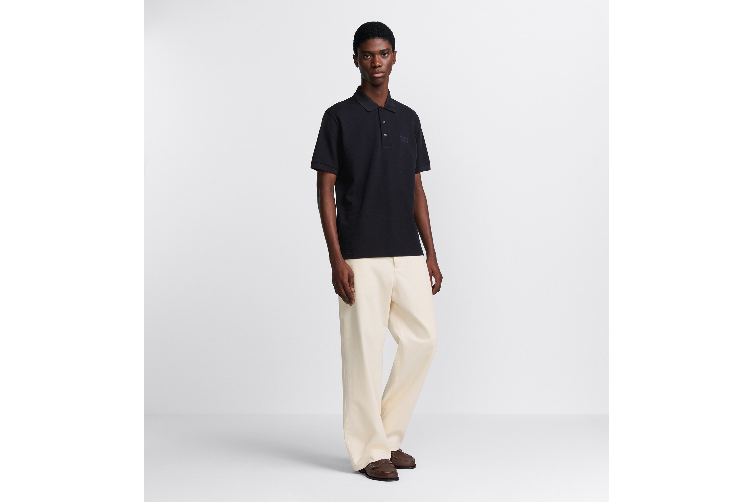 Look Dior Icons Polo Shirt Navy Blue Cotton and Silk Piqué E11