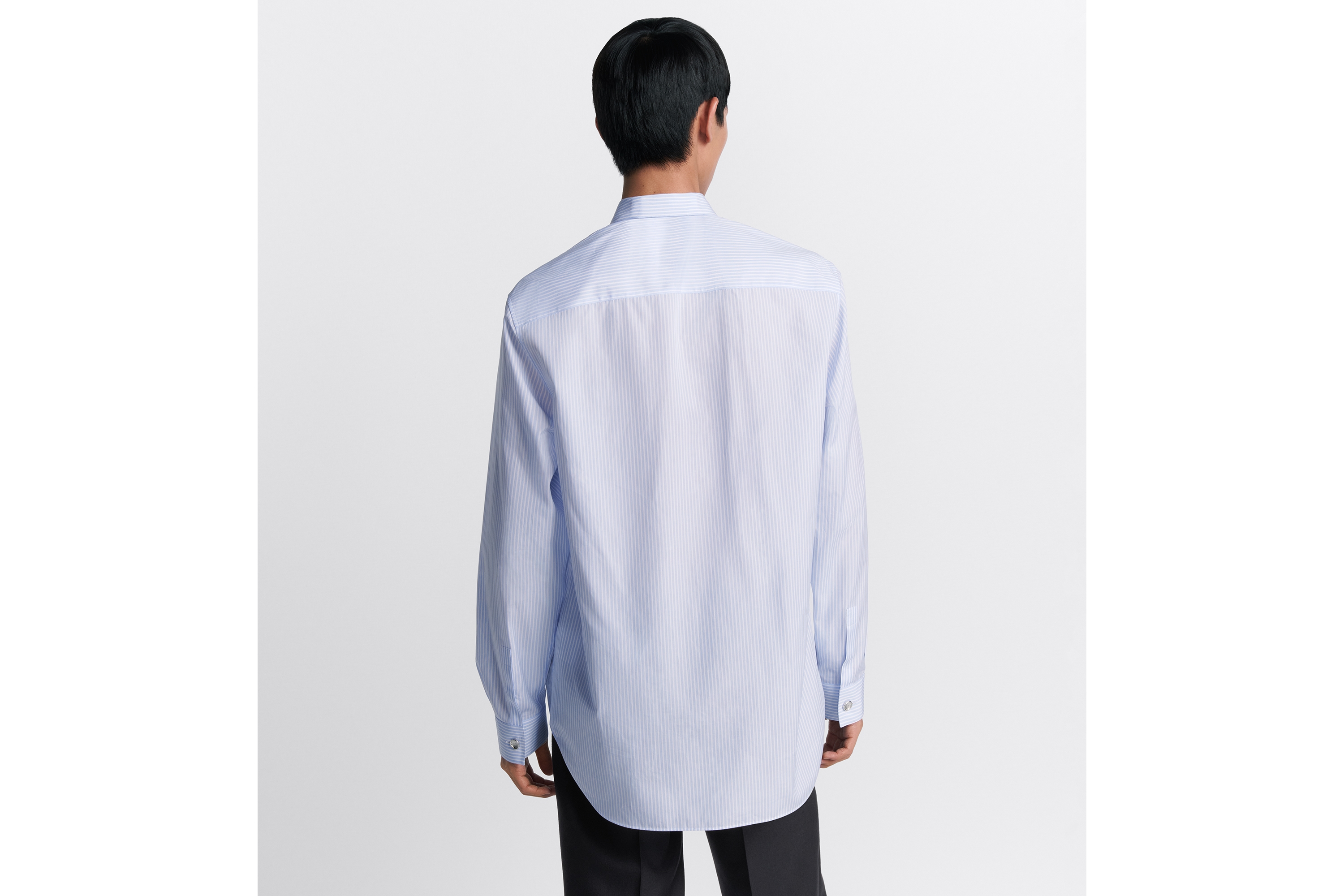 Look Dior Icons Dior Embroidered Shirt White Cotton Poplin with Blue Stripes E09
